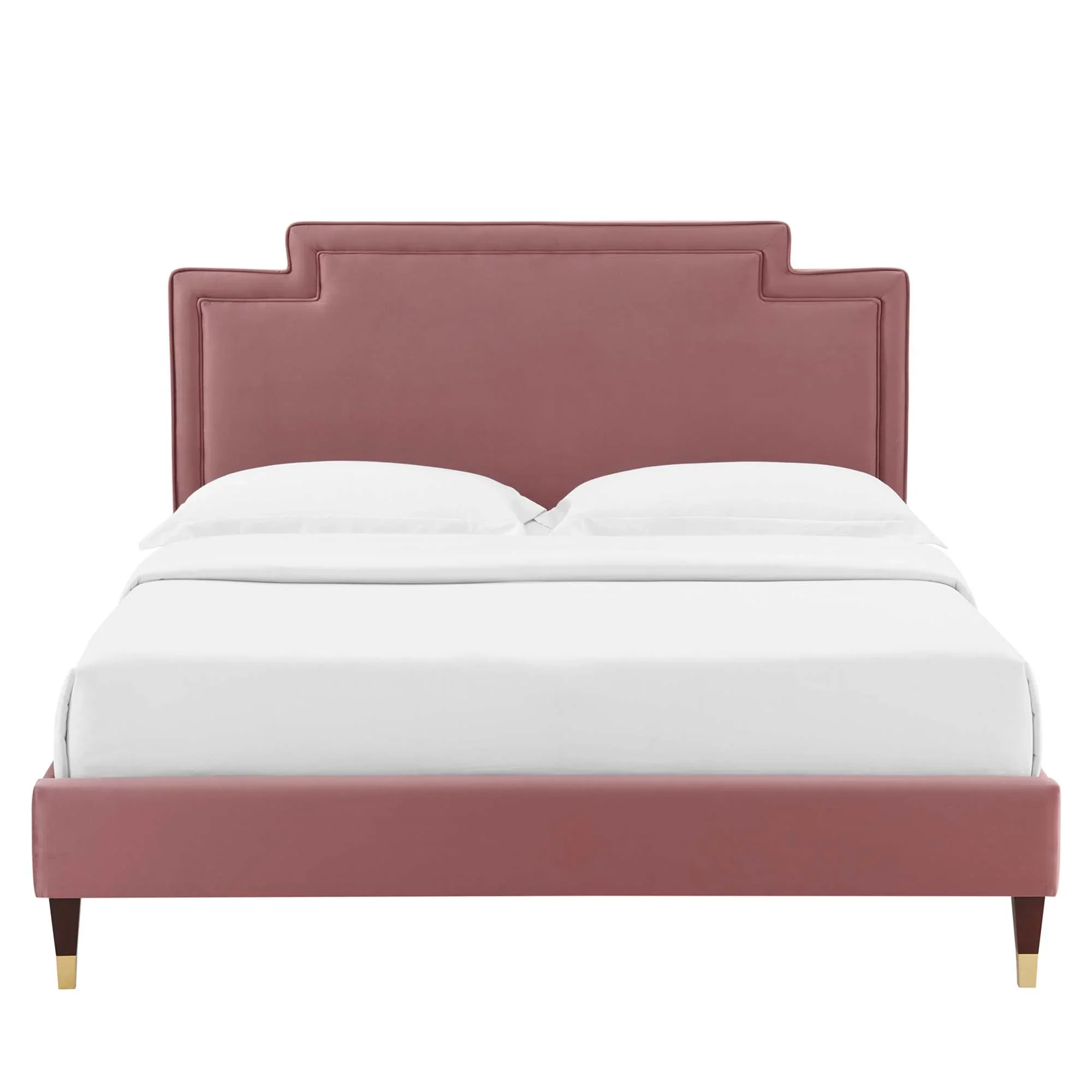 Liva Performance Velvet Bed With Wood and Gold Legs - Image 4