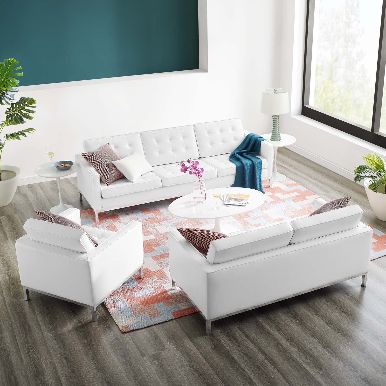 Loft 3 Piece Tufted Upholstered Faux Leather Set - Image 10