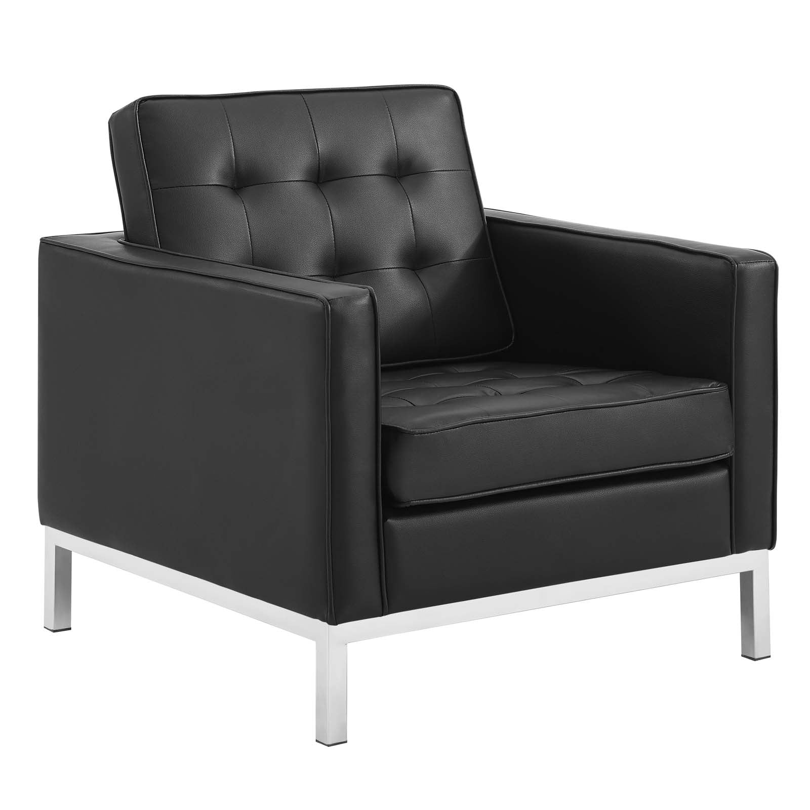 Loft Tufted Upholstered Faux Leather Loveseat and Armchair Set - Image 4