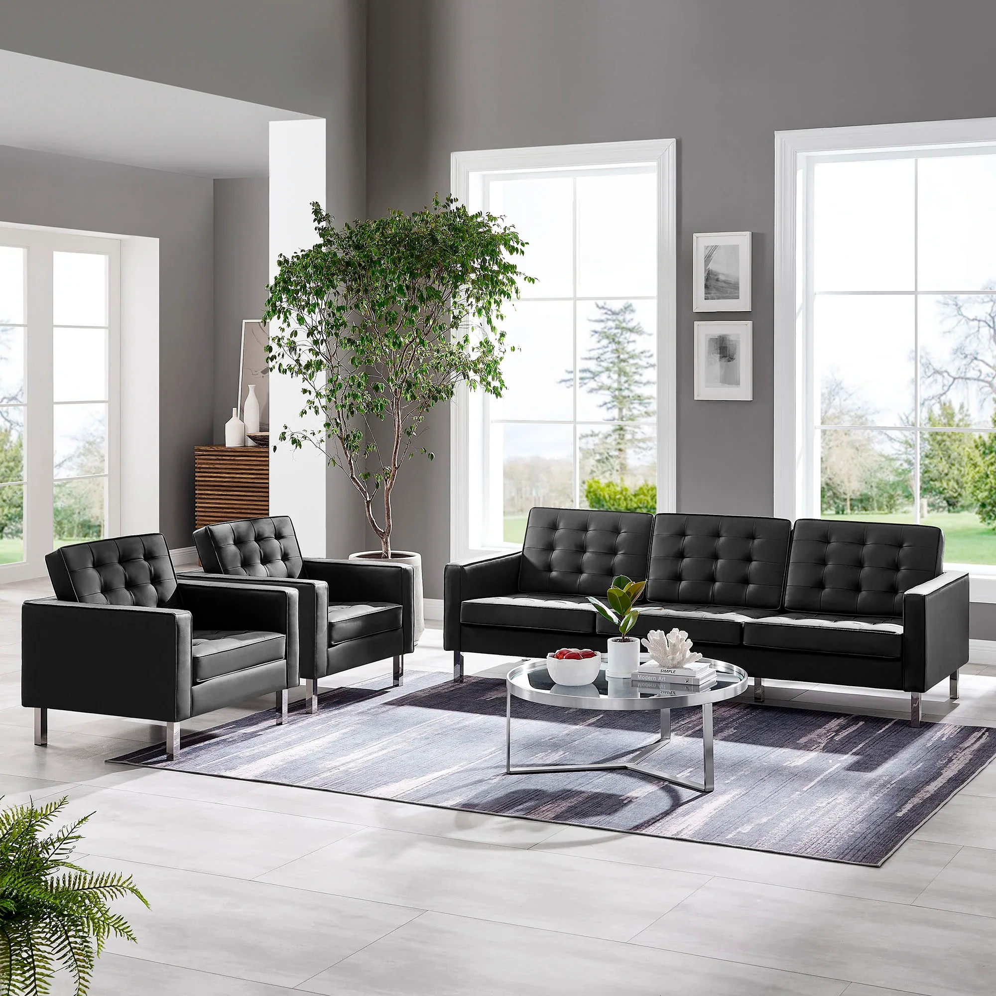 Loft Tufted Vegan Leather 3-Piece Furniture Set - Image 13
