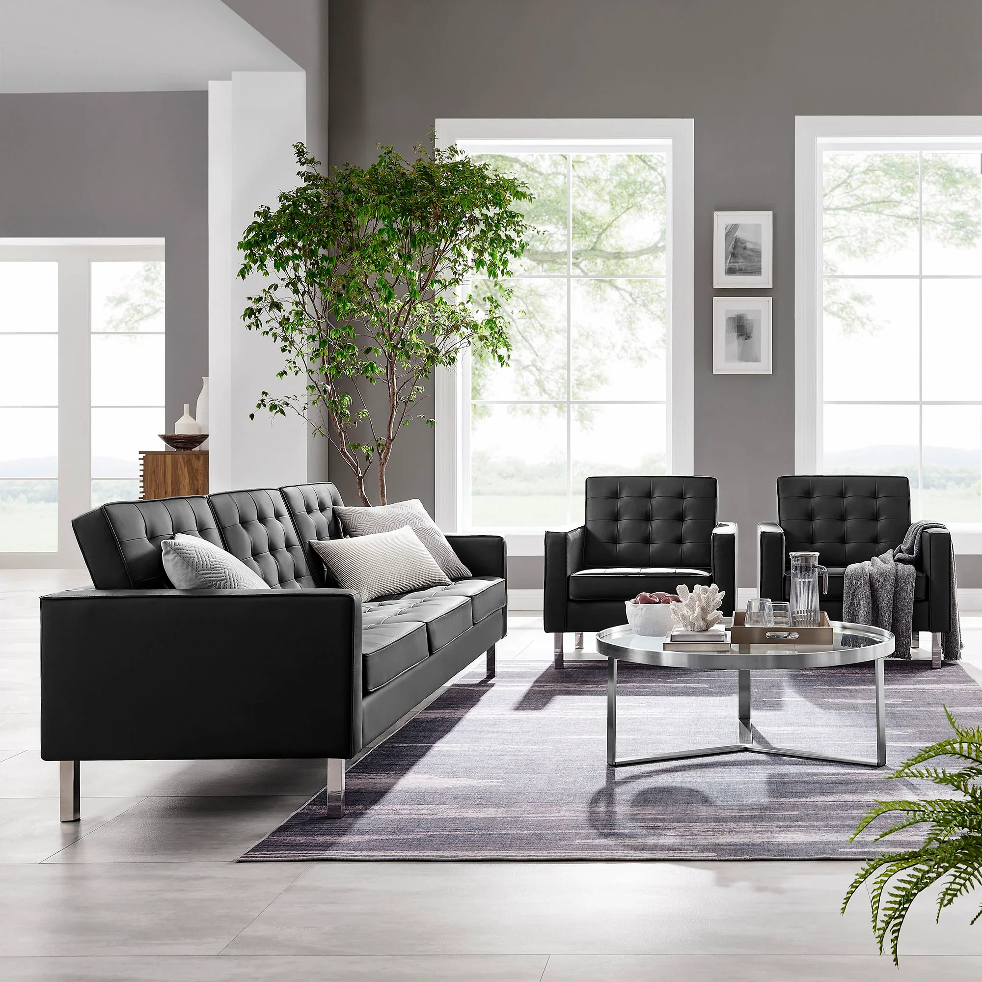 Loft Tufted Vegan Leather 3-Piece Furniture Set - Image 14