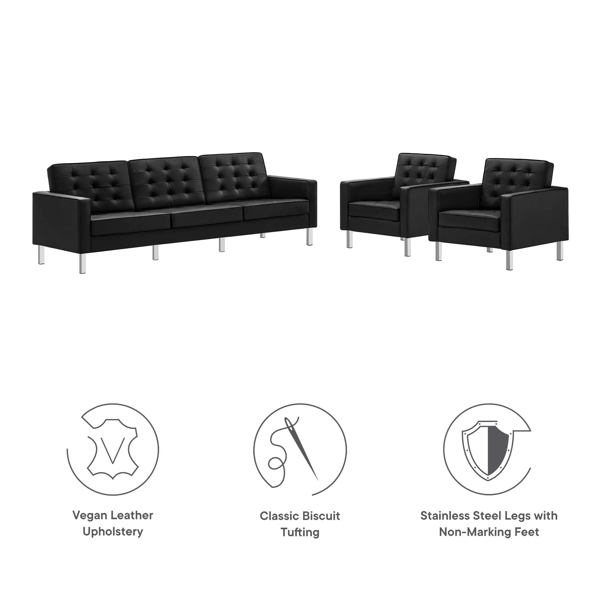 Loft Tufted Vegan Leather 3-Piece Furniture Set - Image 19