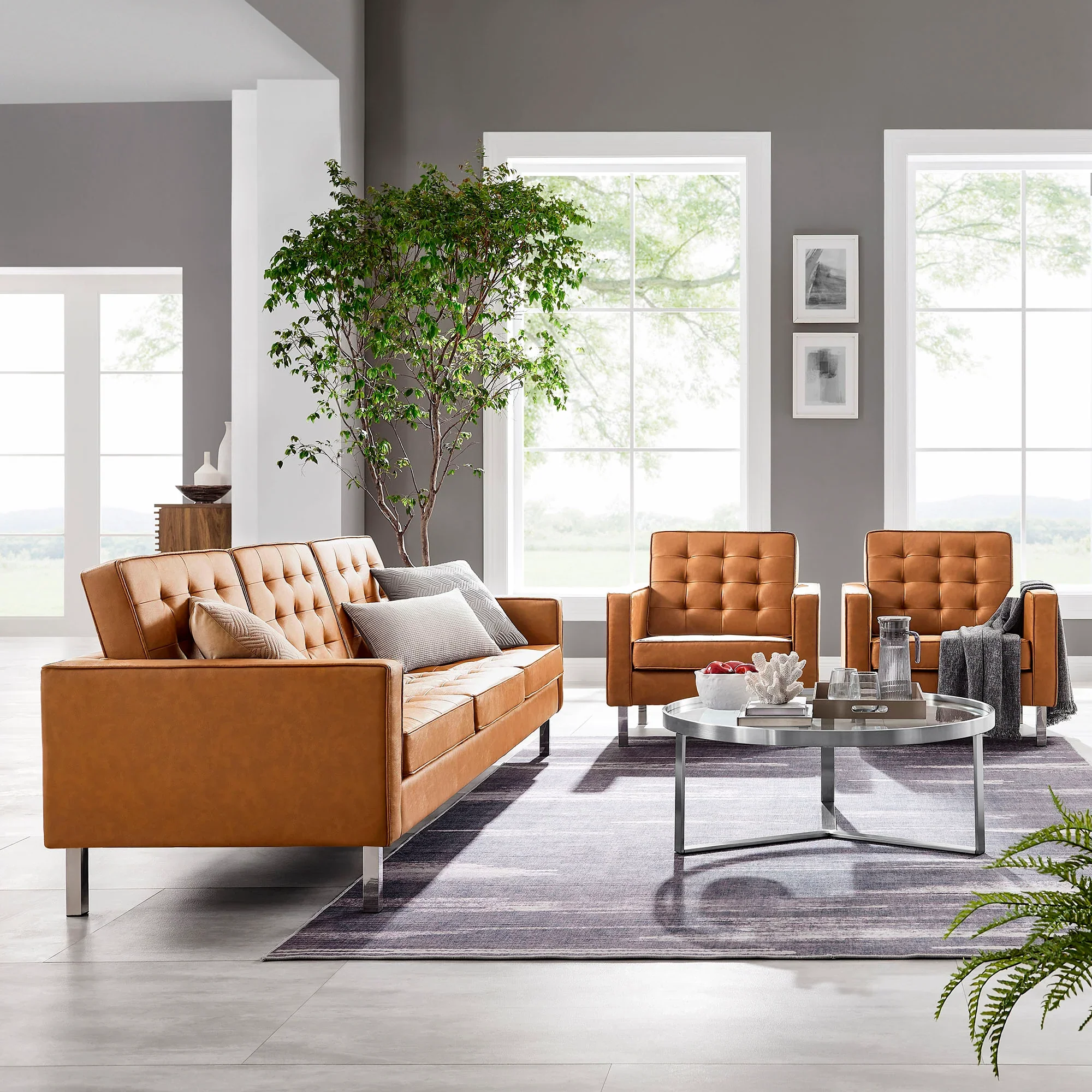 Loft Tufted Vegan Leather 3-Piece Furniture Set - Image 23