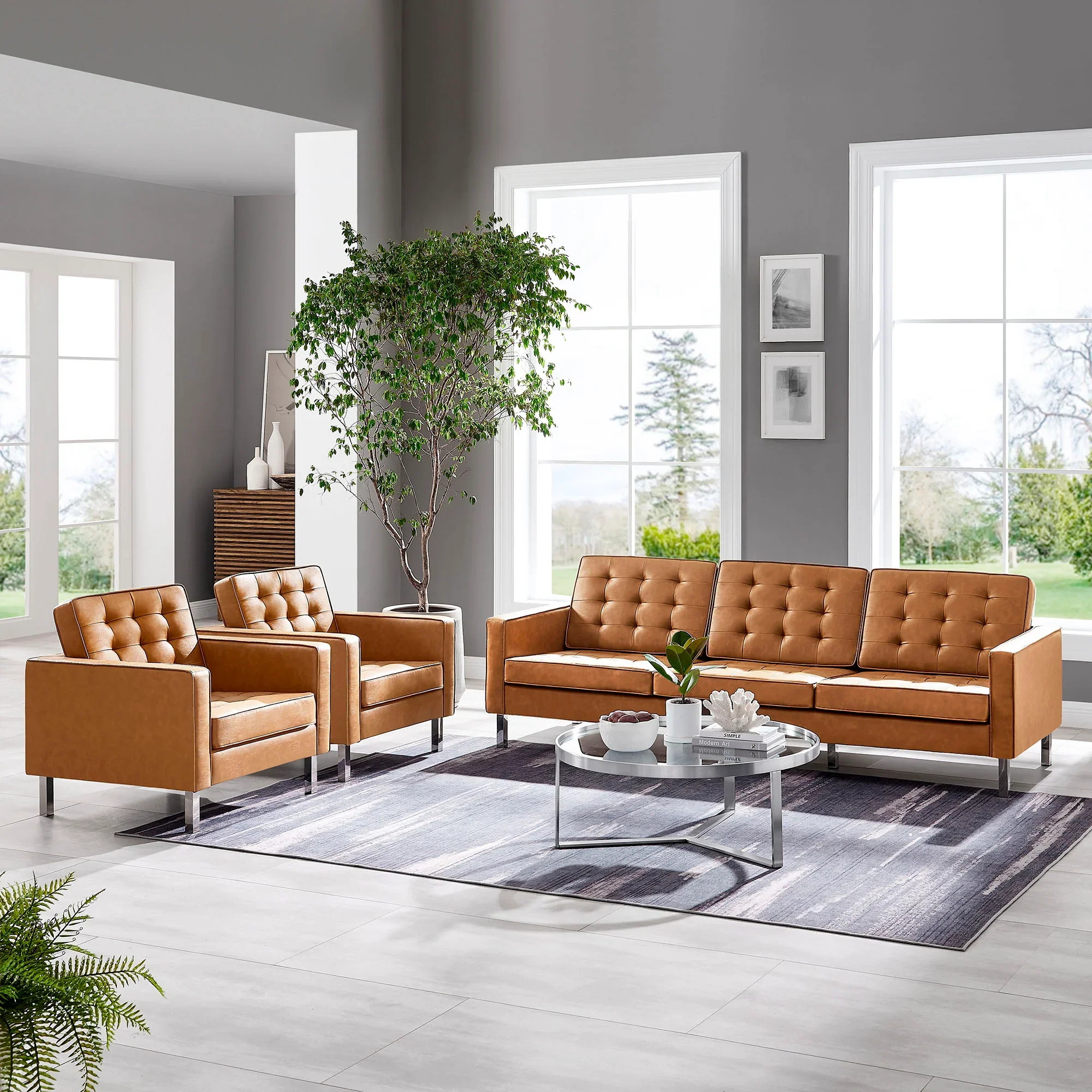 Loft Tufted Vegan Leather 3-Piece Furniture Set - Image 24