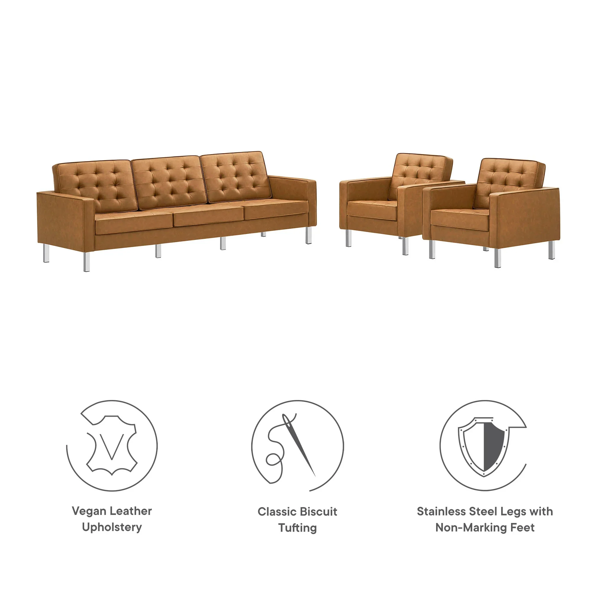 Loft Tufted Vegan Leather 3-Piece Furniture Set - Image 29