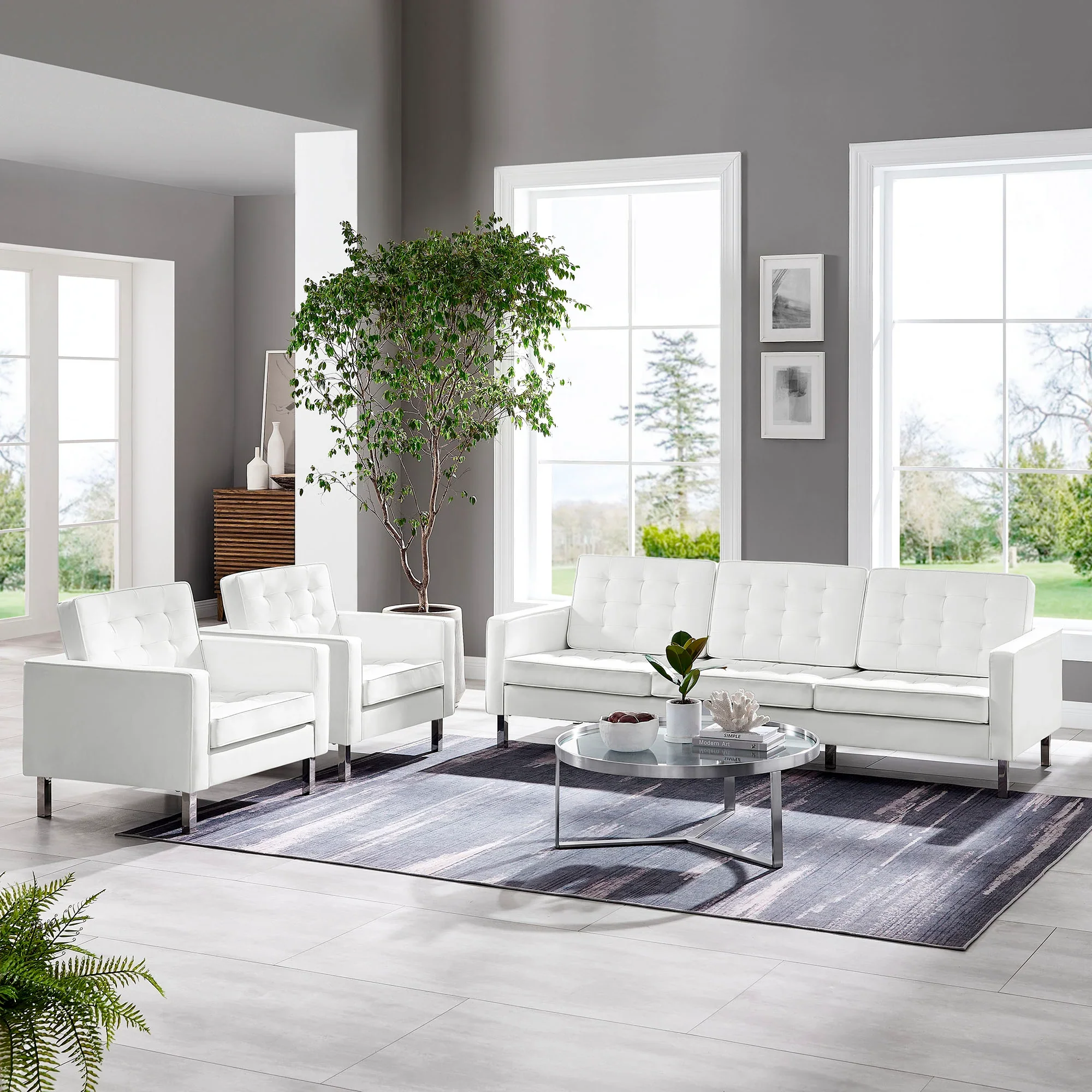 Loft Tufted Vegan Leather 3-Piece Furniture Set - Image 33