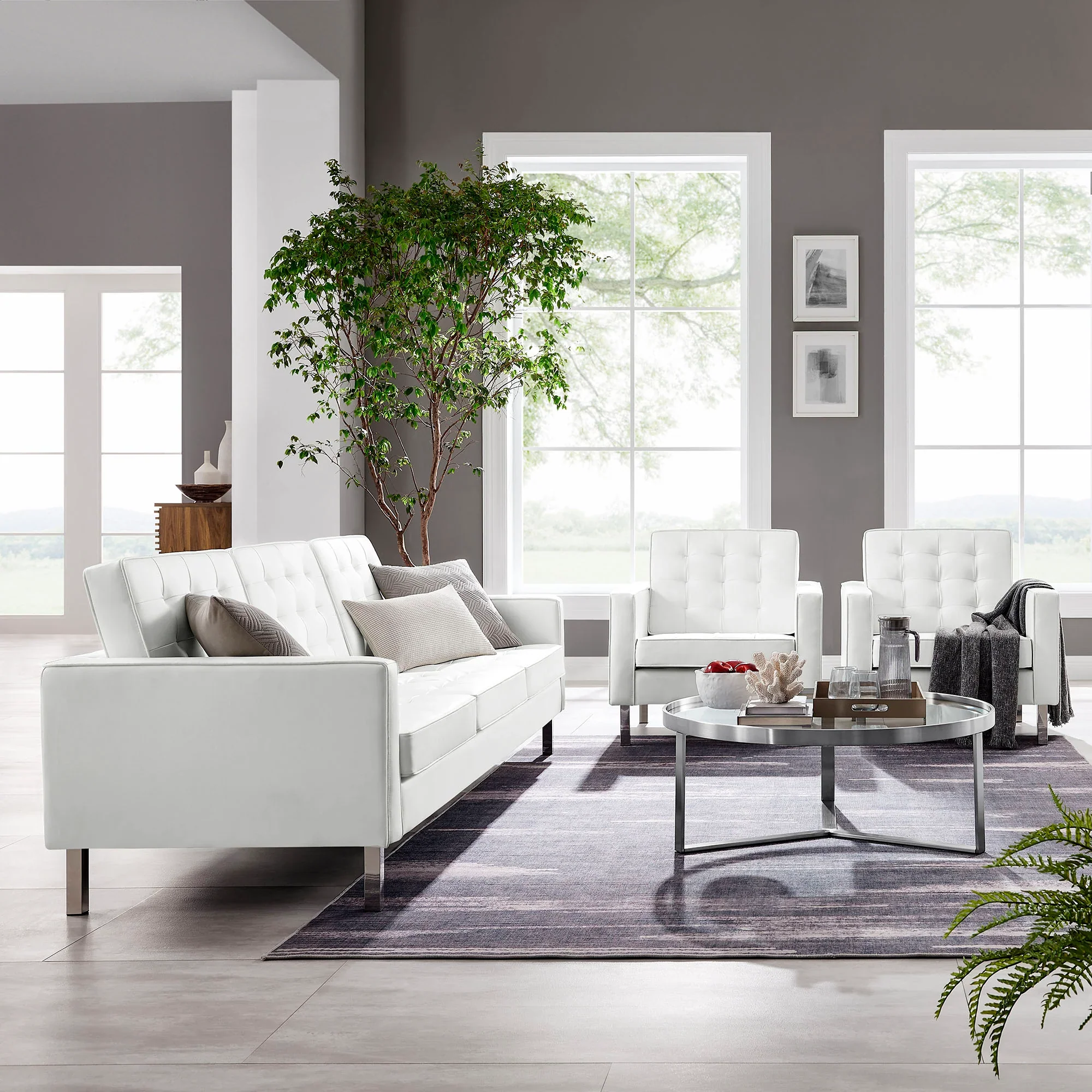 Loft Tufted Vegan Leather 3-Piece Furniture Set - Image 34