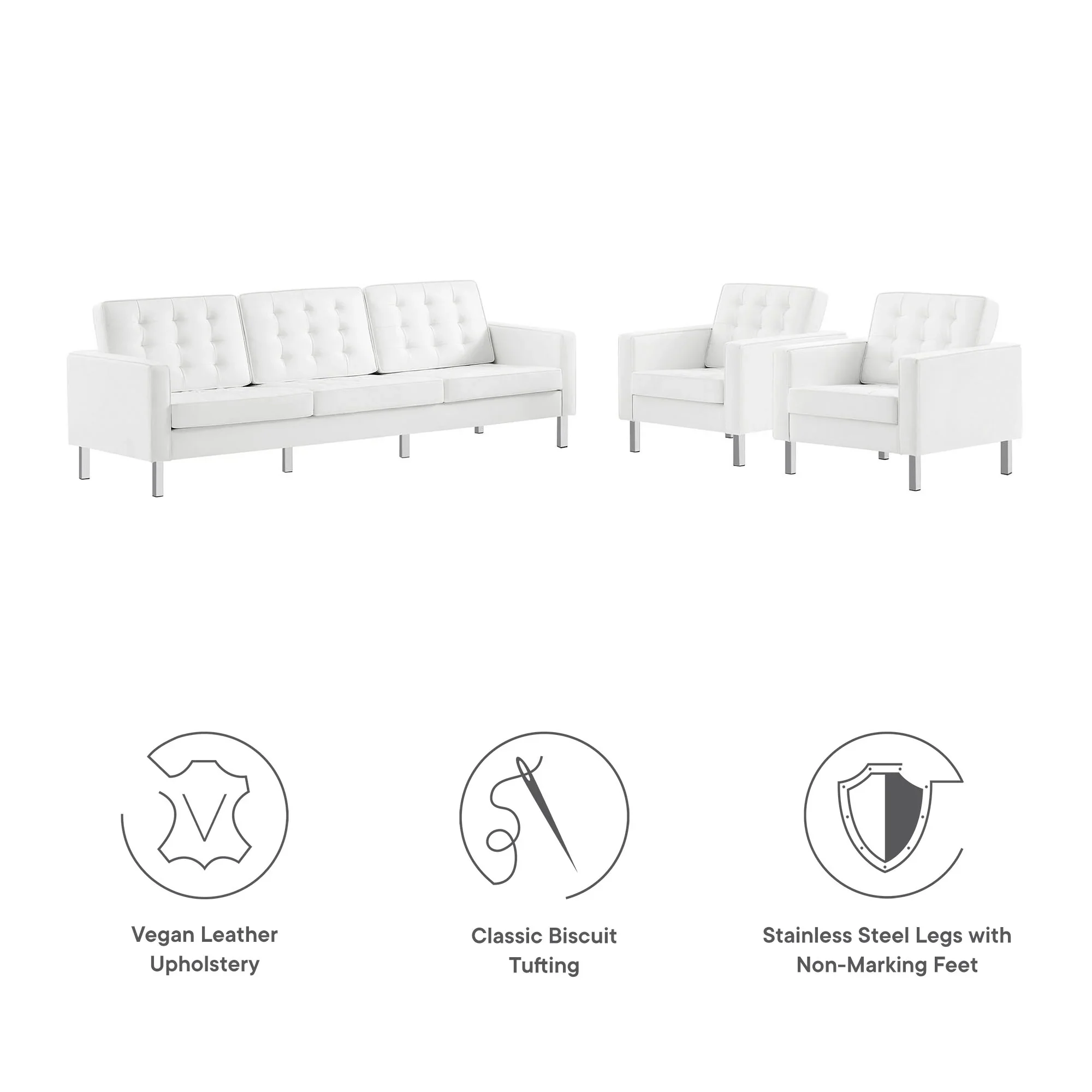 Loft Tufted Vegan Leather 3-Piece Furniture Set - Image 39