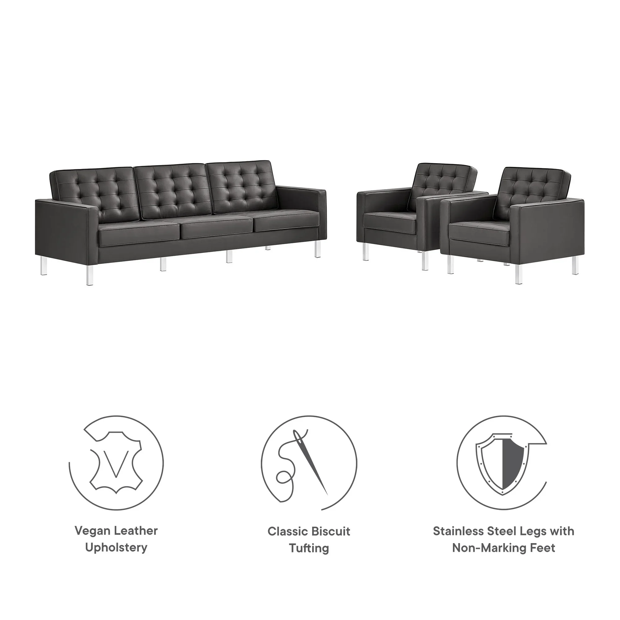 Loft Tufted Vegan Leather 3-Piece Furniture Set - Image 8