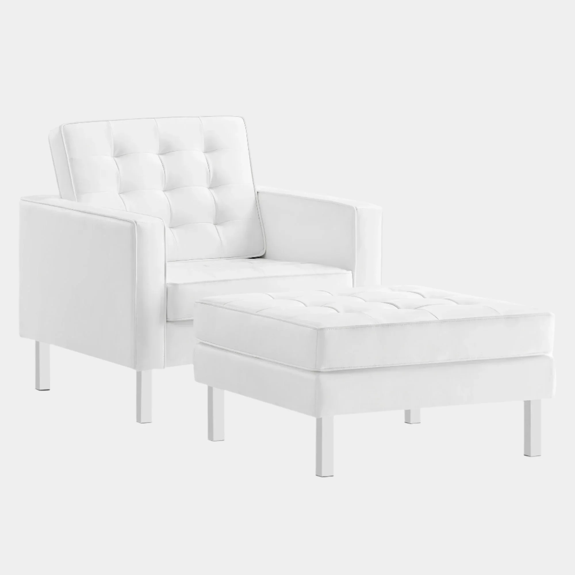 Loft Tufted Vegan Leather Armchair and Ottoman Set - Image 21