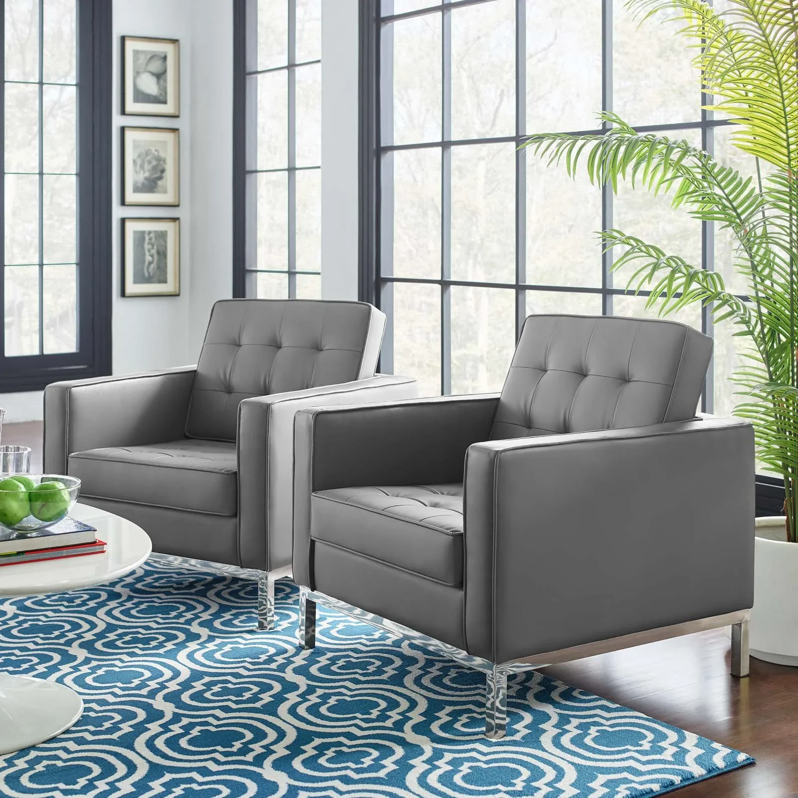 Loft Tufted Vegan Leather Armchairs - Set of 2 - Image 11