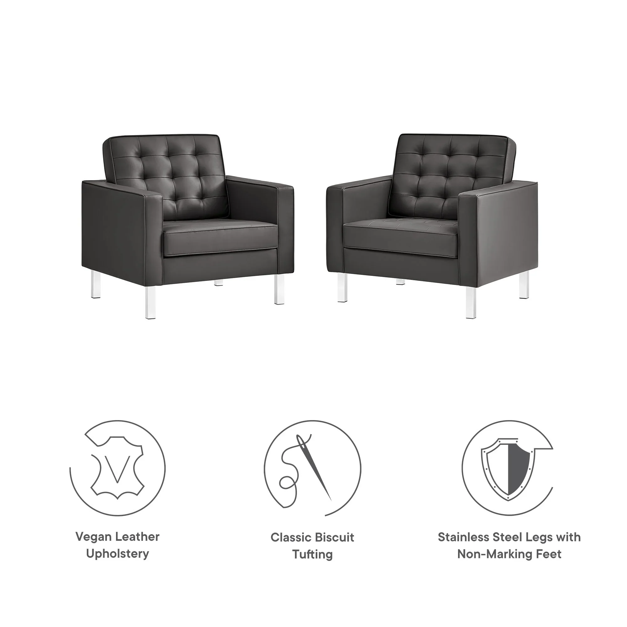 Loft Tufted Vegan Leather Armchairs - Set of 2 - Image 12