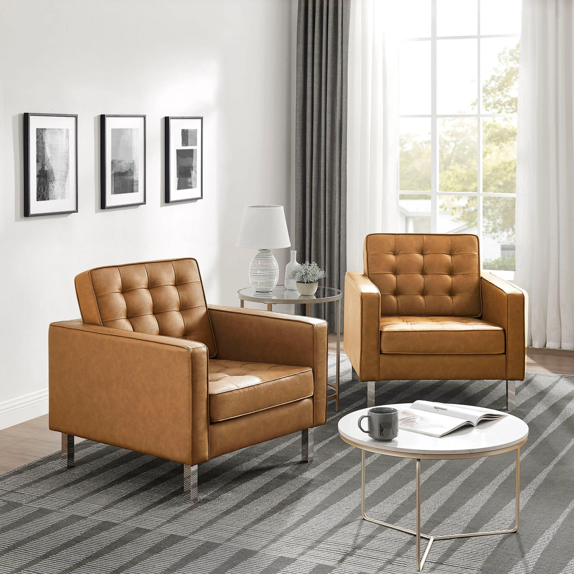 Loft Tufted Vegan Leather Armchairs - Set of 2 - Image 18