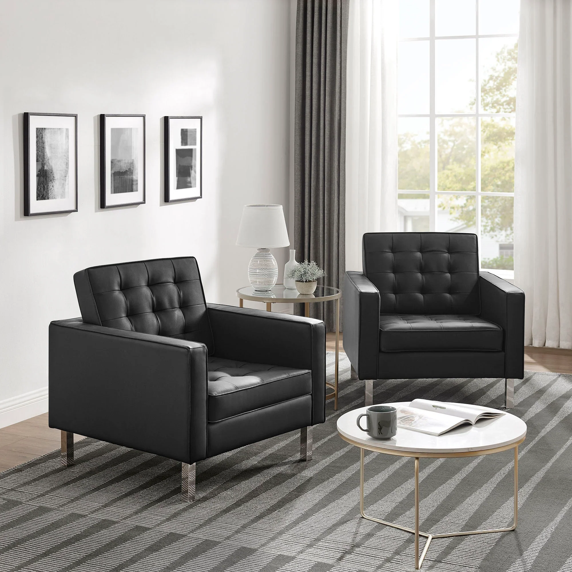 Loft Tufted Vegan Leather Armchairs - Set of 2 - Image 2
