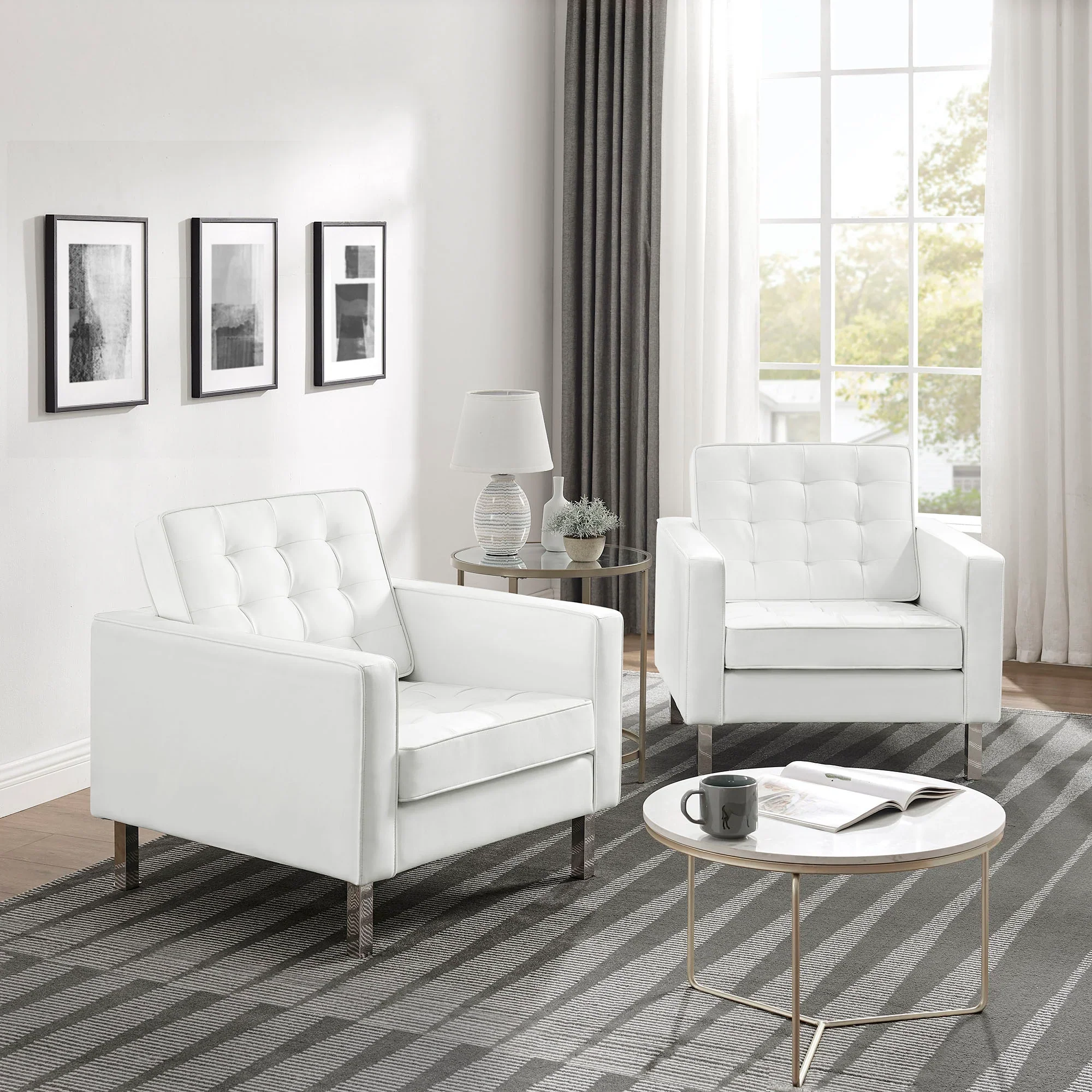Loft Tufted Vegan Leather Armchairs - Set of 2 - Image 26