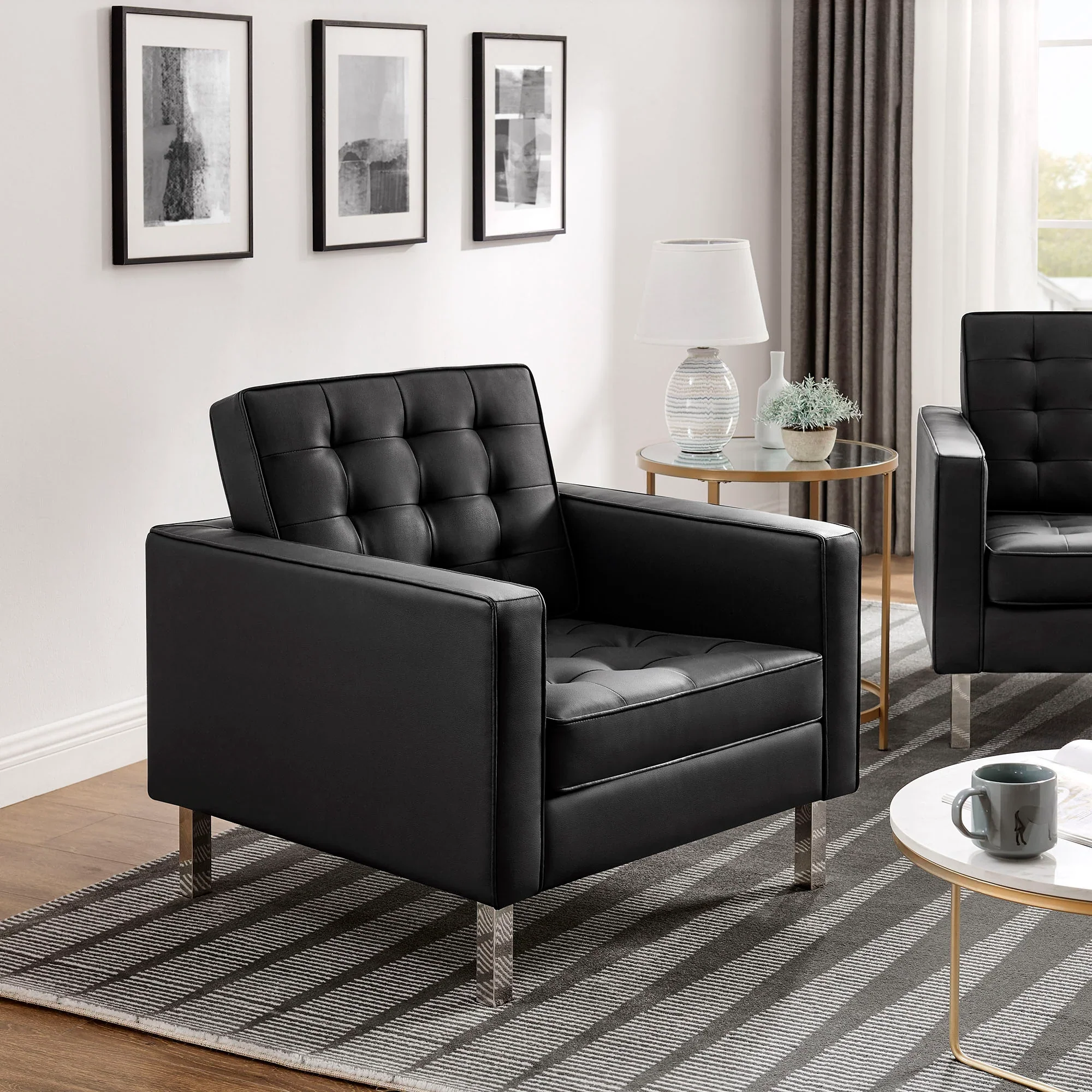 Loft Tufted Vegan Leather Armchairs - Set of 2 - Image 3