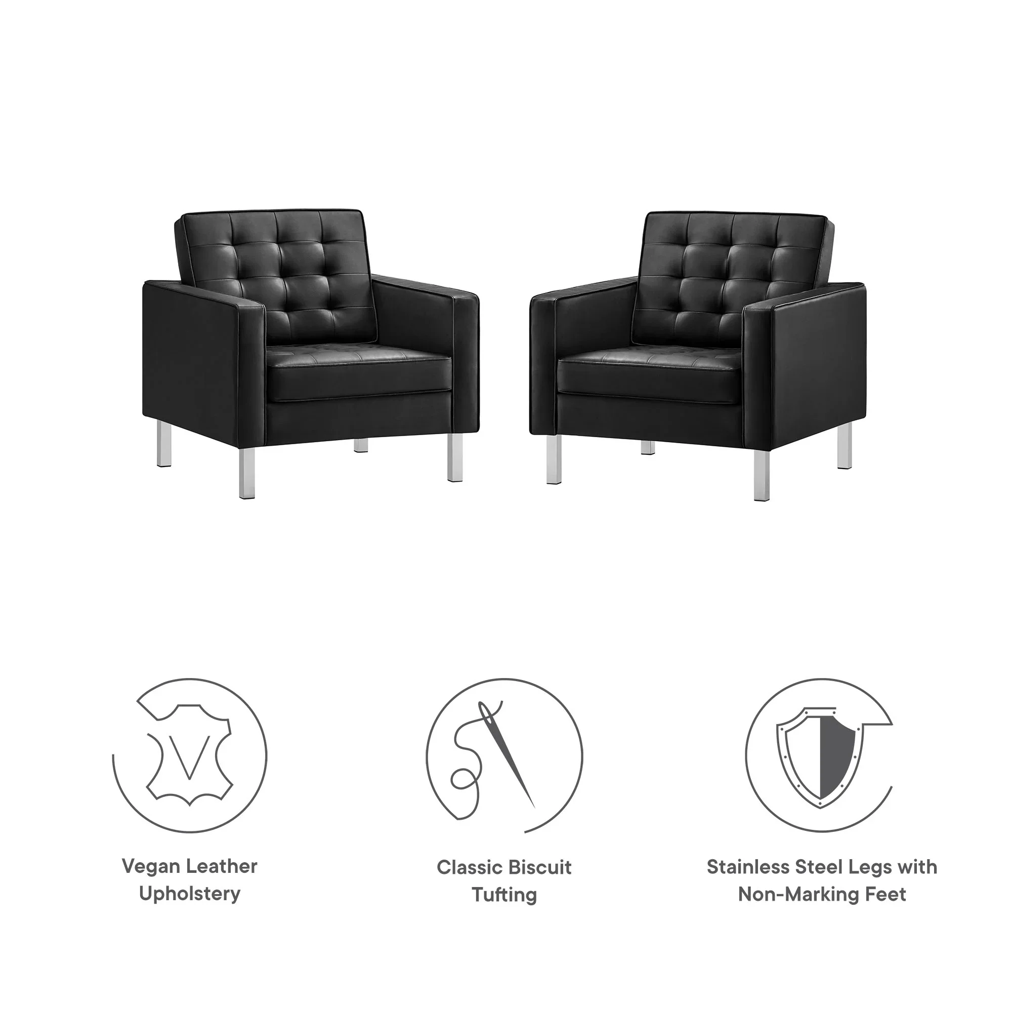 Loft Tufted Vegan Leather Armchairs - Set of 2 - Image 4