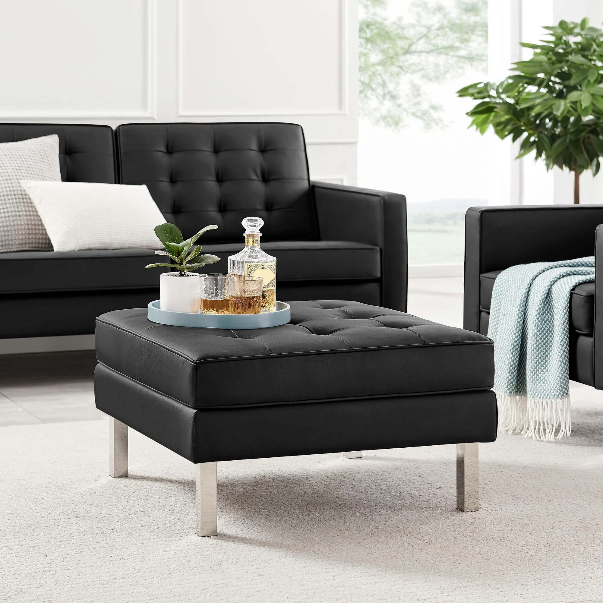 Loft Tufted Vegan Leather Ottoman - Image 2