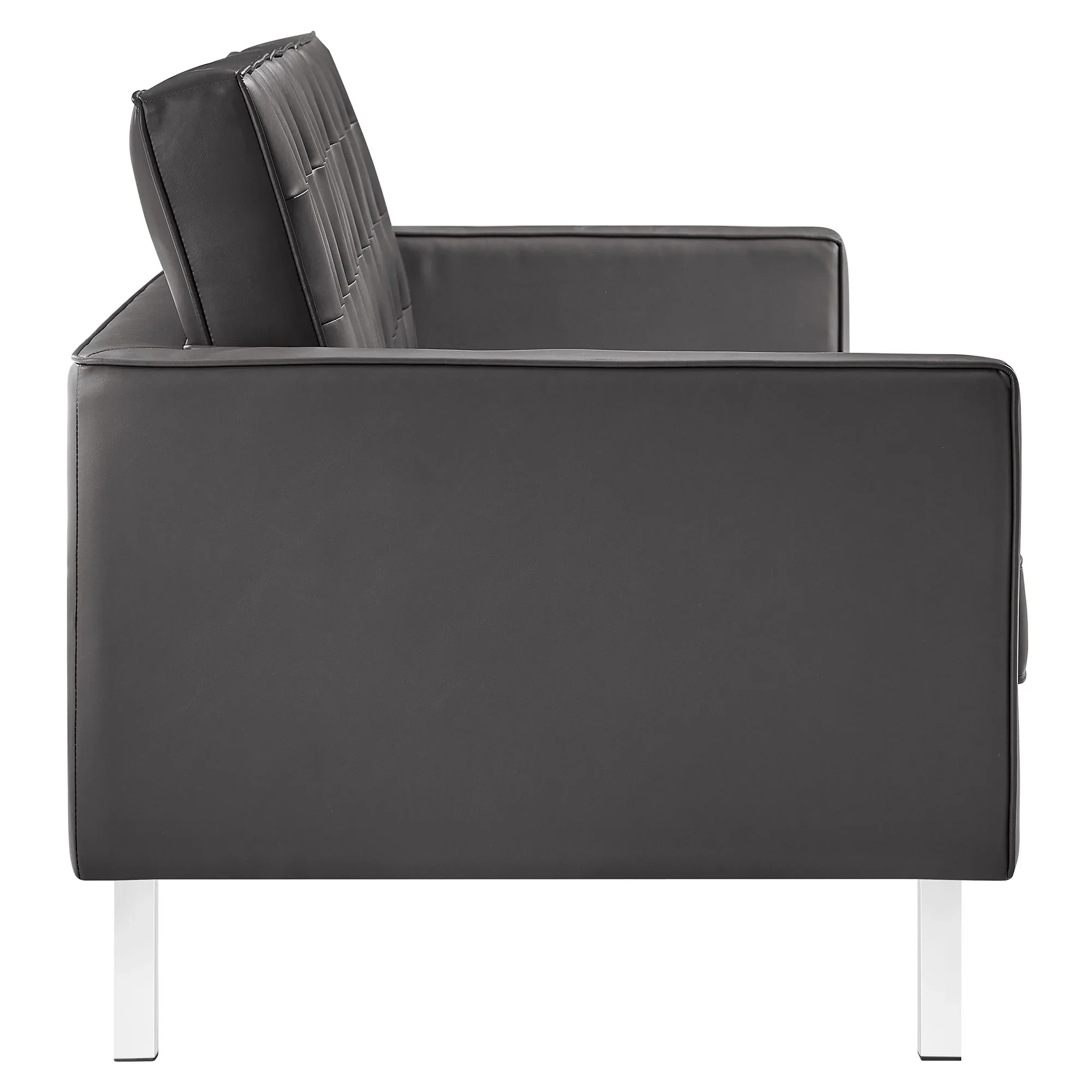 Loft Tufted Vegan Leather Sofa and Ottoman Set in Silver Gray - Image 3
