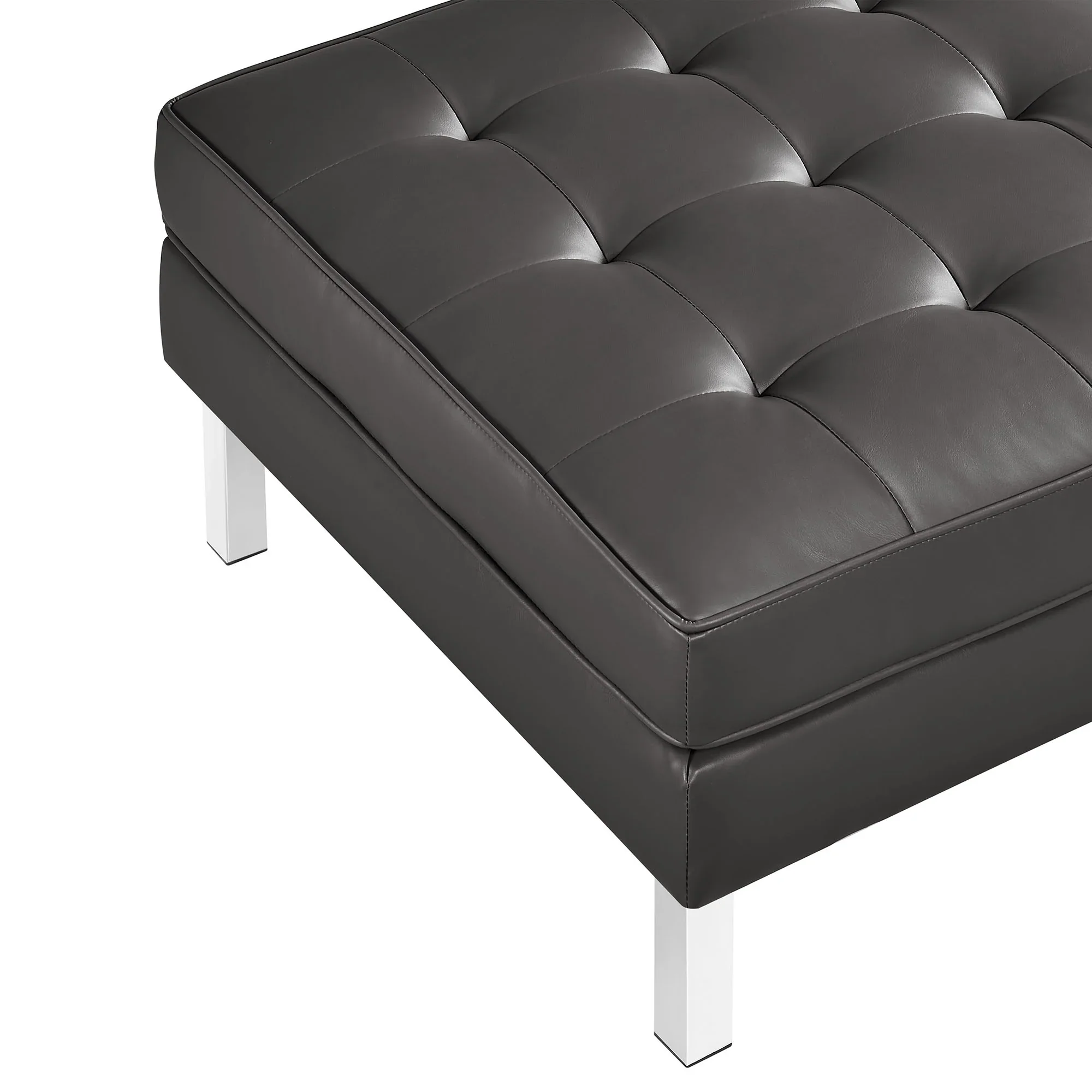 Loft Tufted Vegan Leather Sofa and Ottoman Set in Silver Gray - Image 6