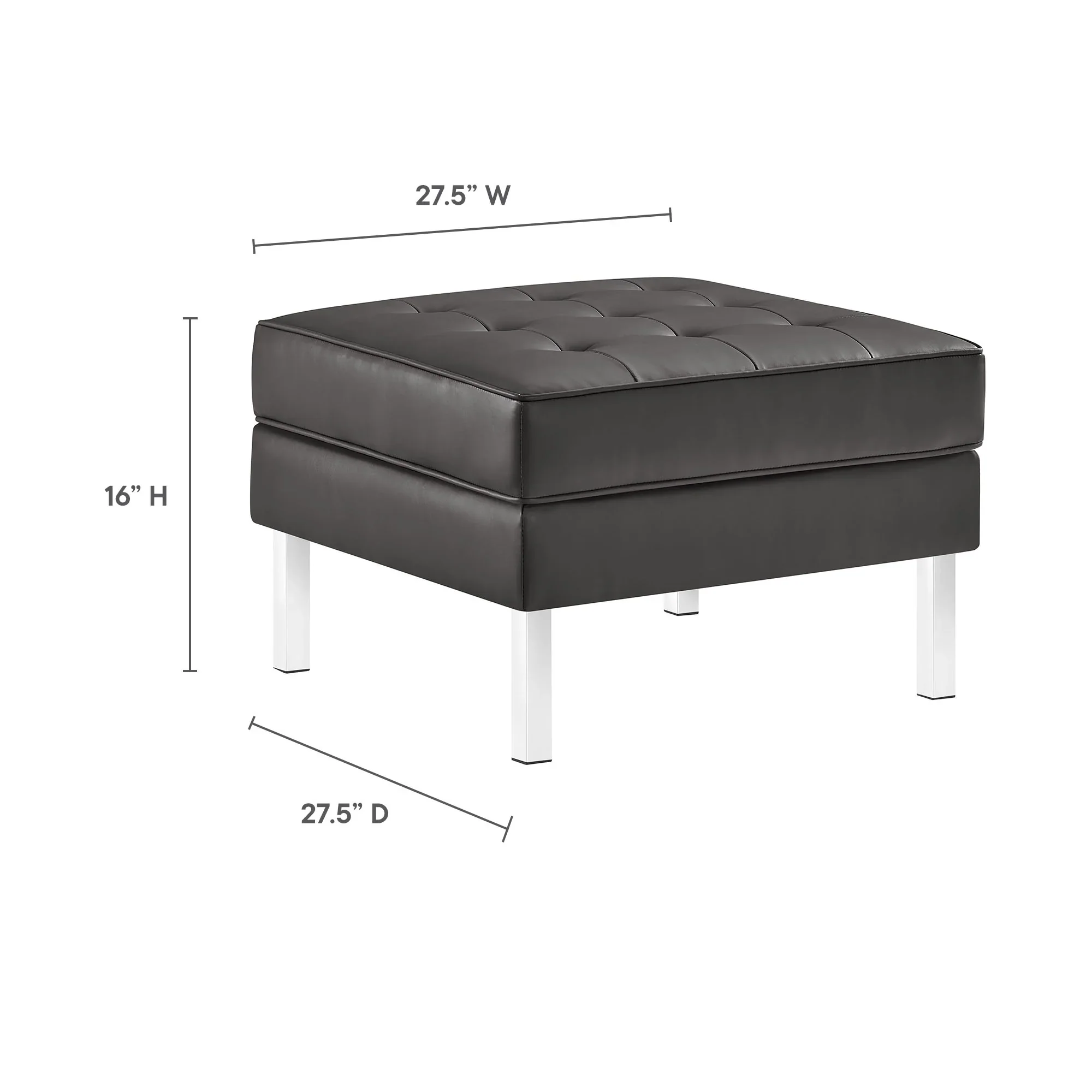 Loft Tufted Vegan Leather Sofa and Ottoman Set in Silver Gray - Image 9
