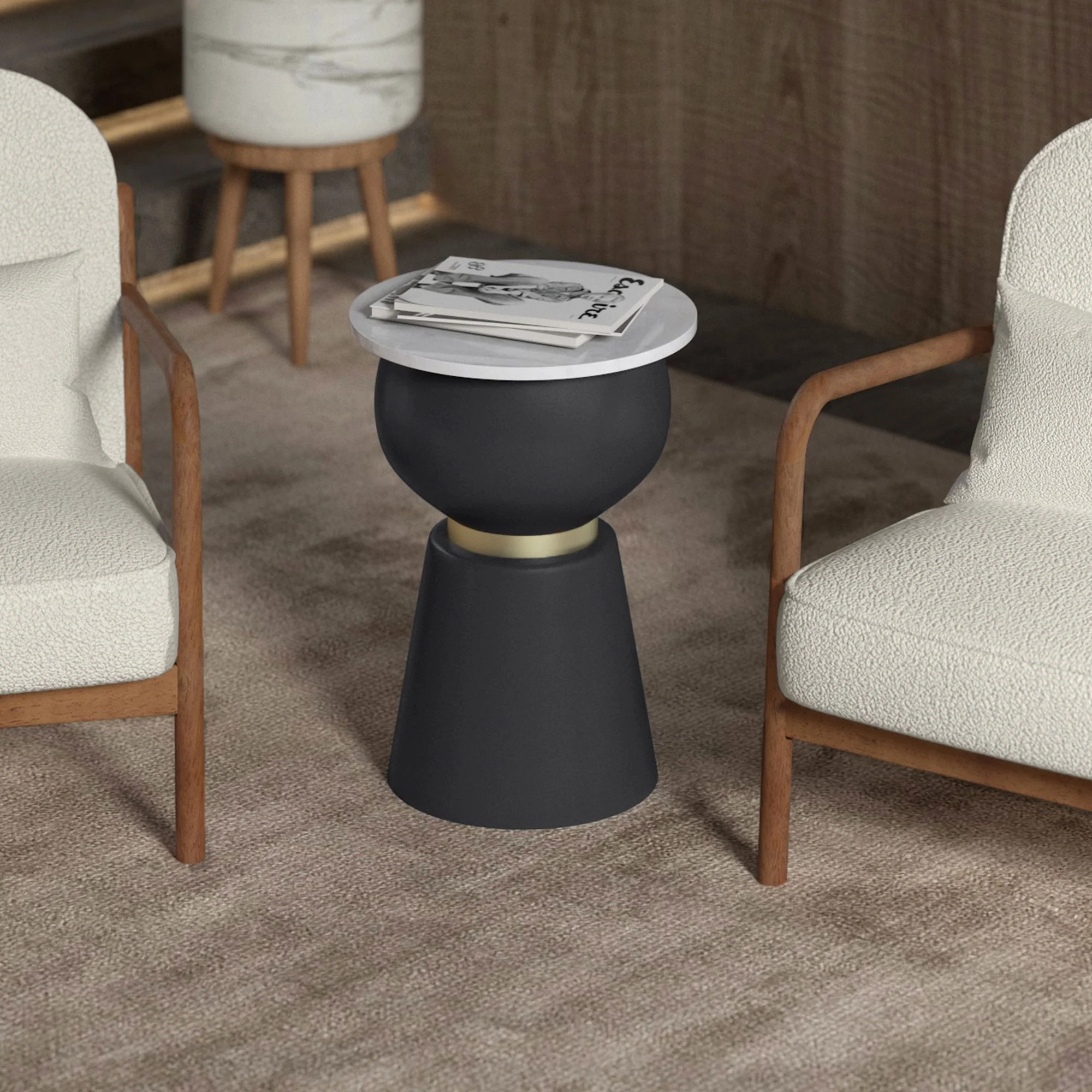 lora Accent Table in Black and White and Brushed Gold - Image 2