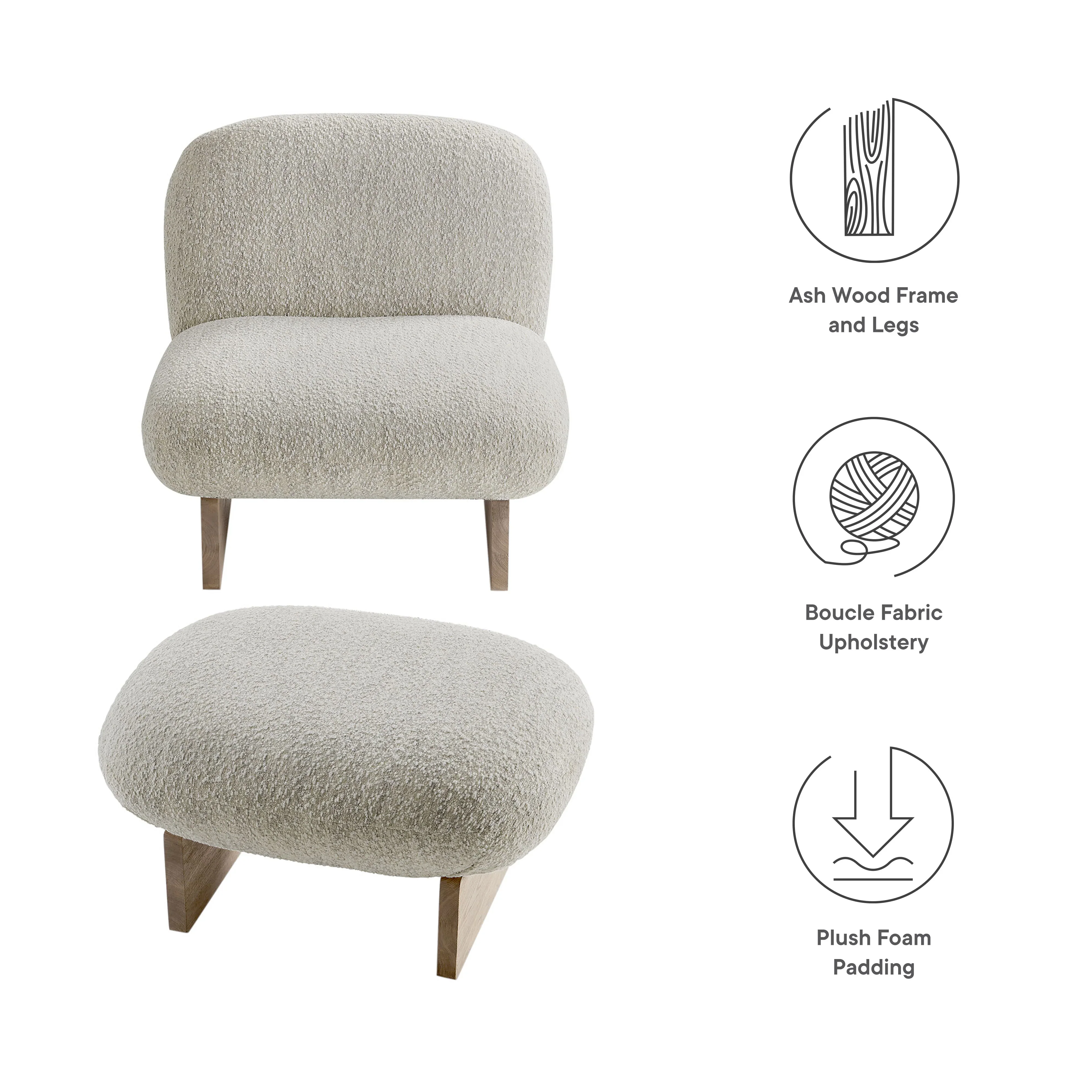 Loyal Boucle Fabric Accent Chair and Ottoman Set - Image 10