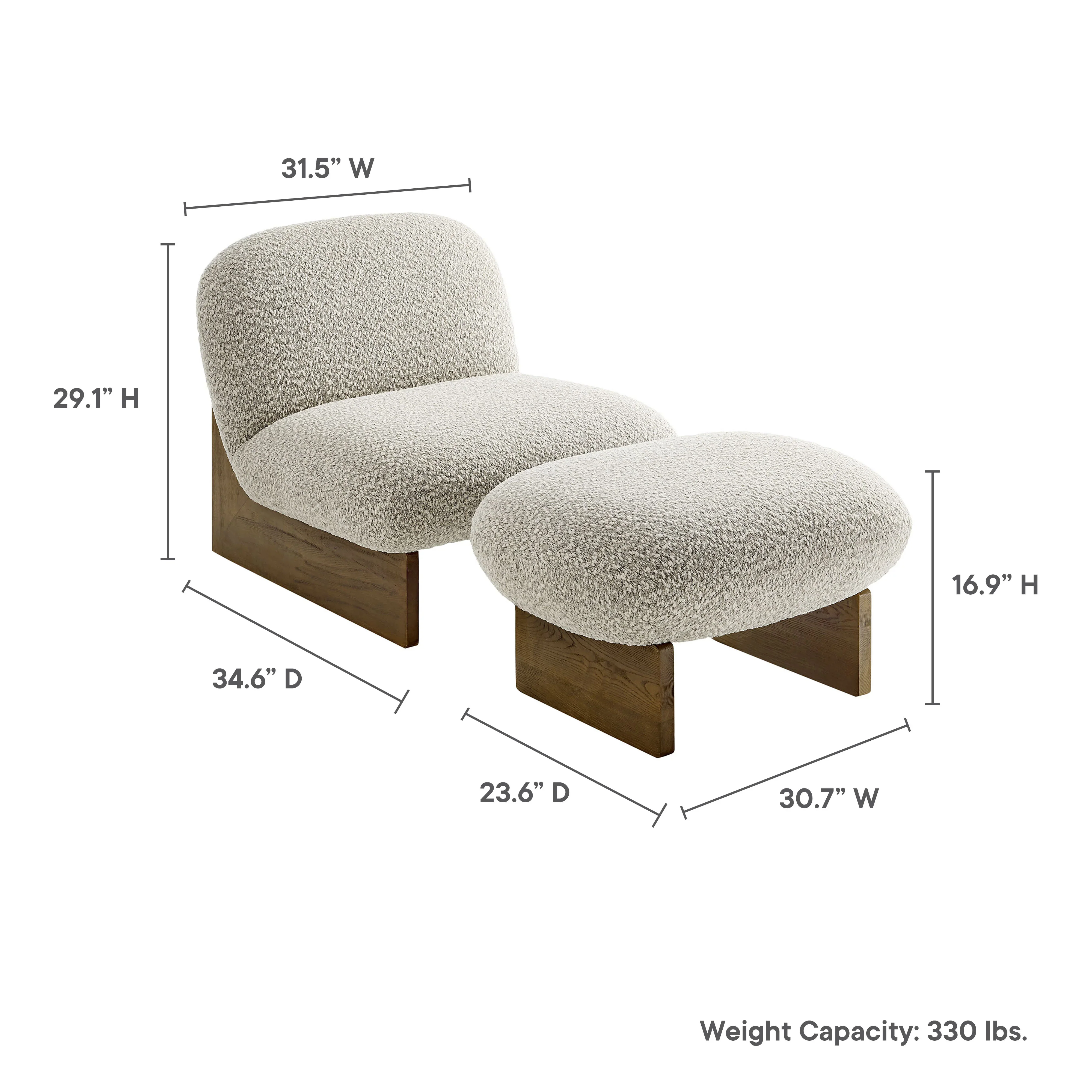 Loyal Boucle Fabric Accent Chair and Ottoman Set - Image 19