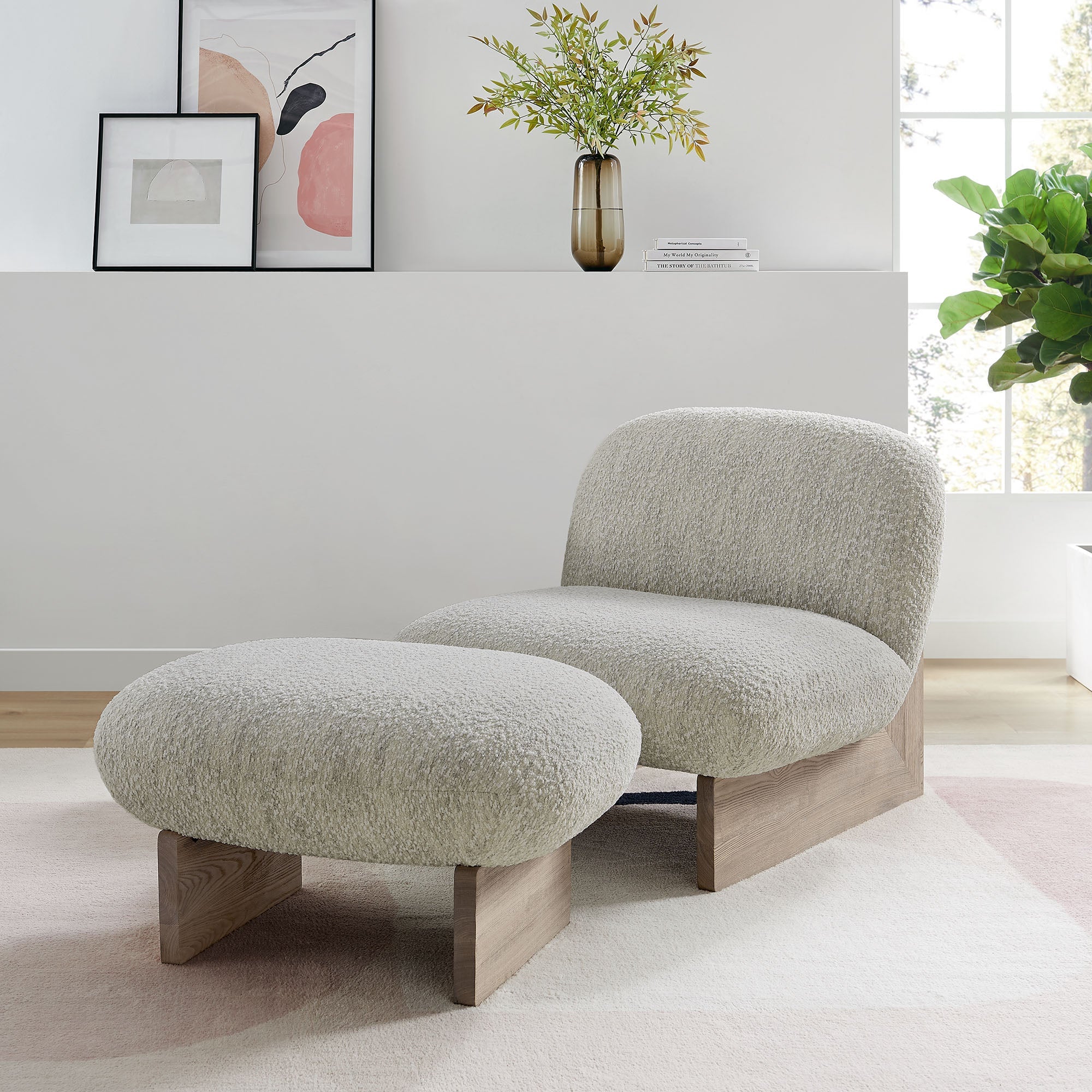 Loyal Boucle Fabric Accent Chair and Ottoman Set - Image 2