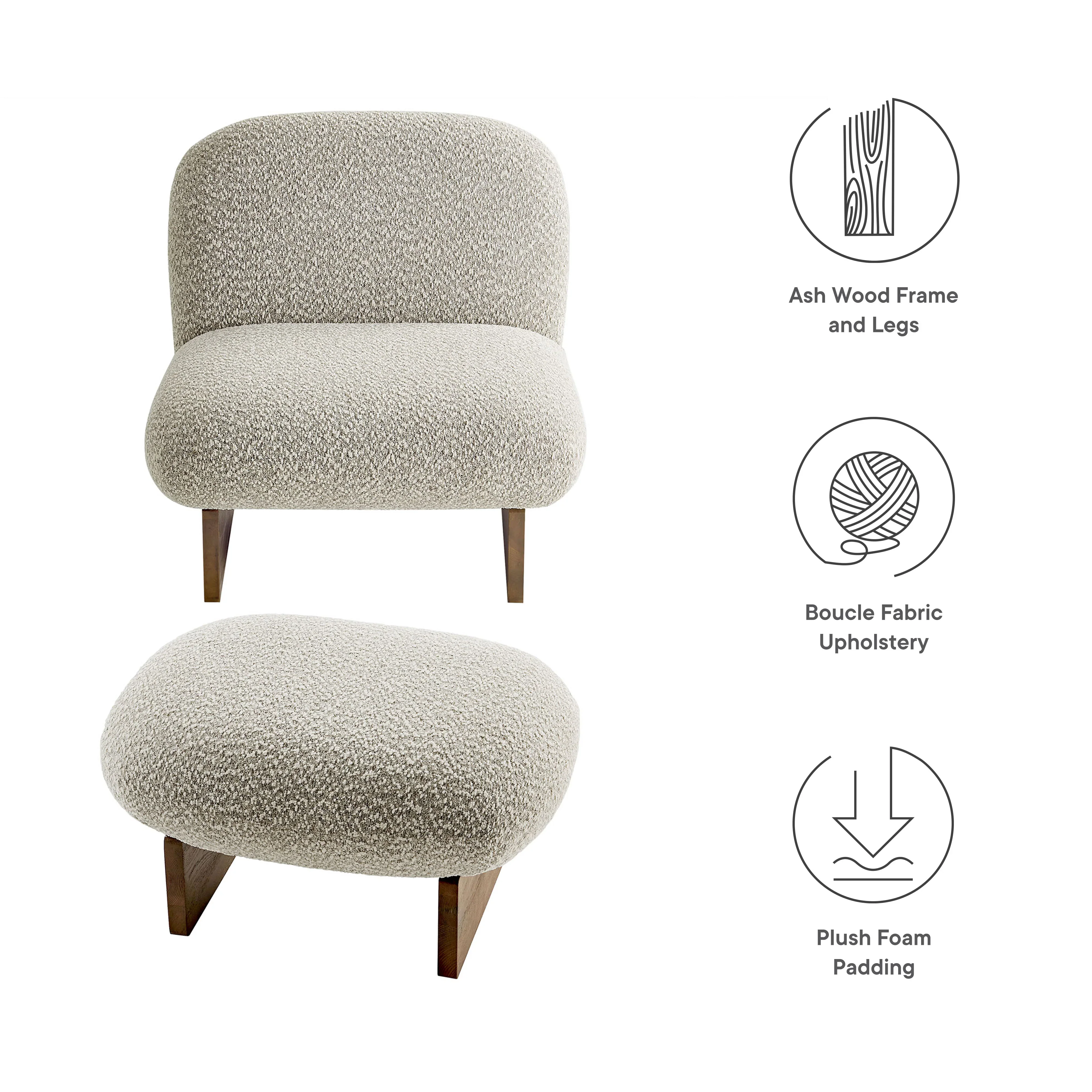 Loyal Boucle Fabric Accent Chair and Ottoman Set - Image 20