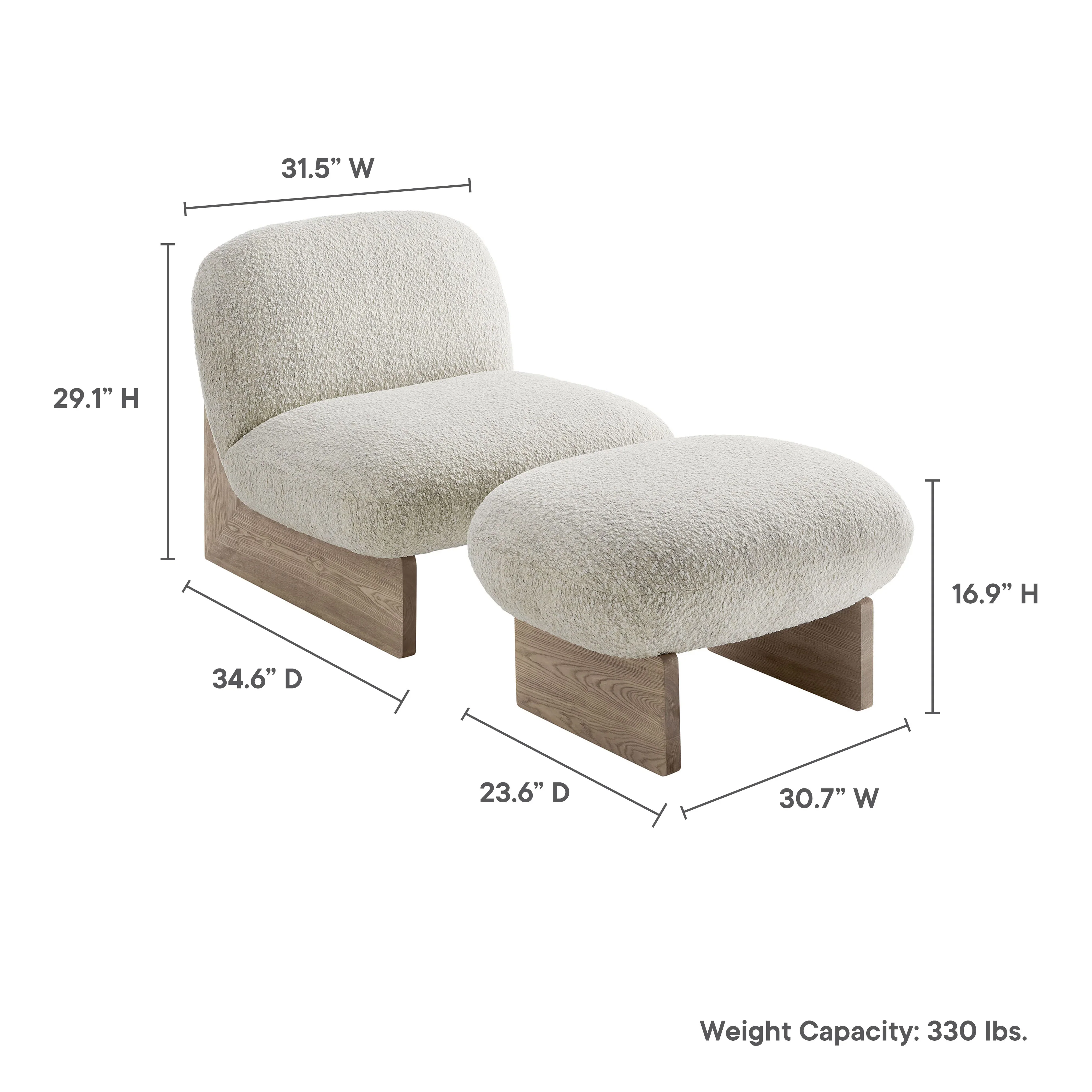 Loyal Boucle Fabric Accent Chair and Ottoman Set - Image 9