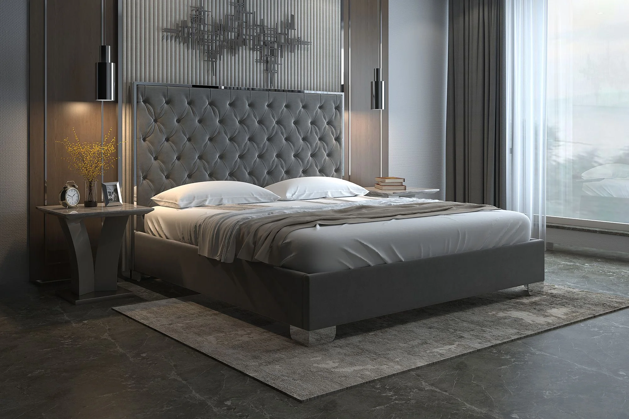 Lucille 78" King Bed in Grey and Silver - Image 2