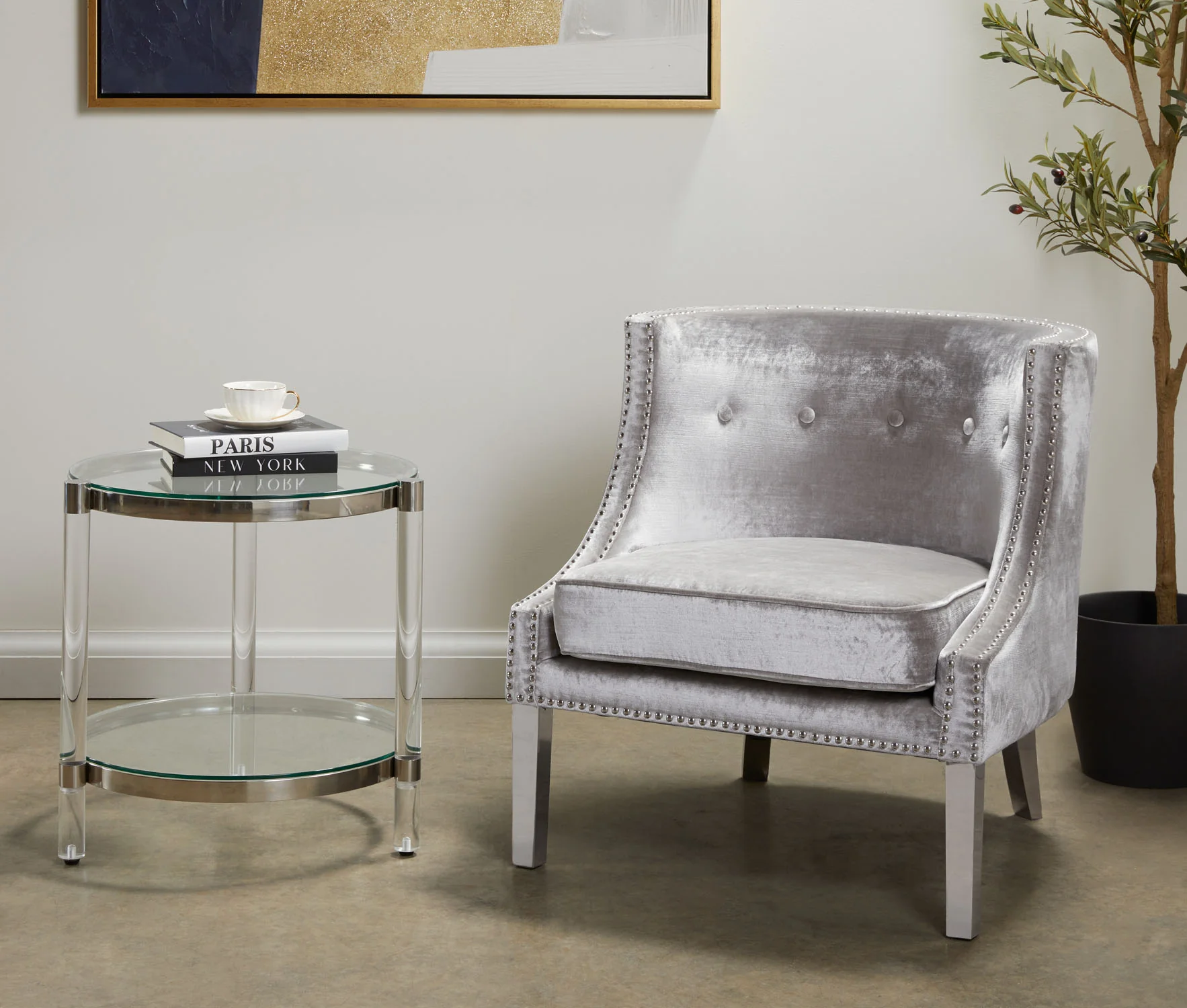 Lucy Accent Chair Grey Velvet - Image 5