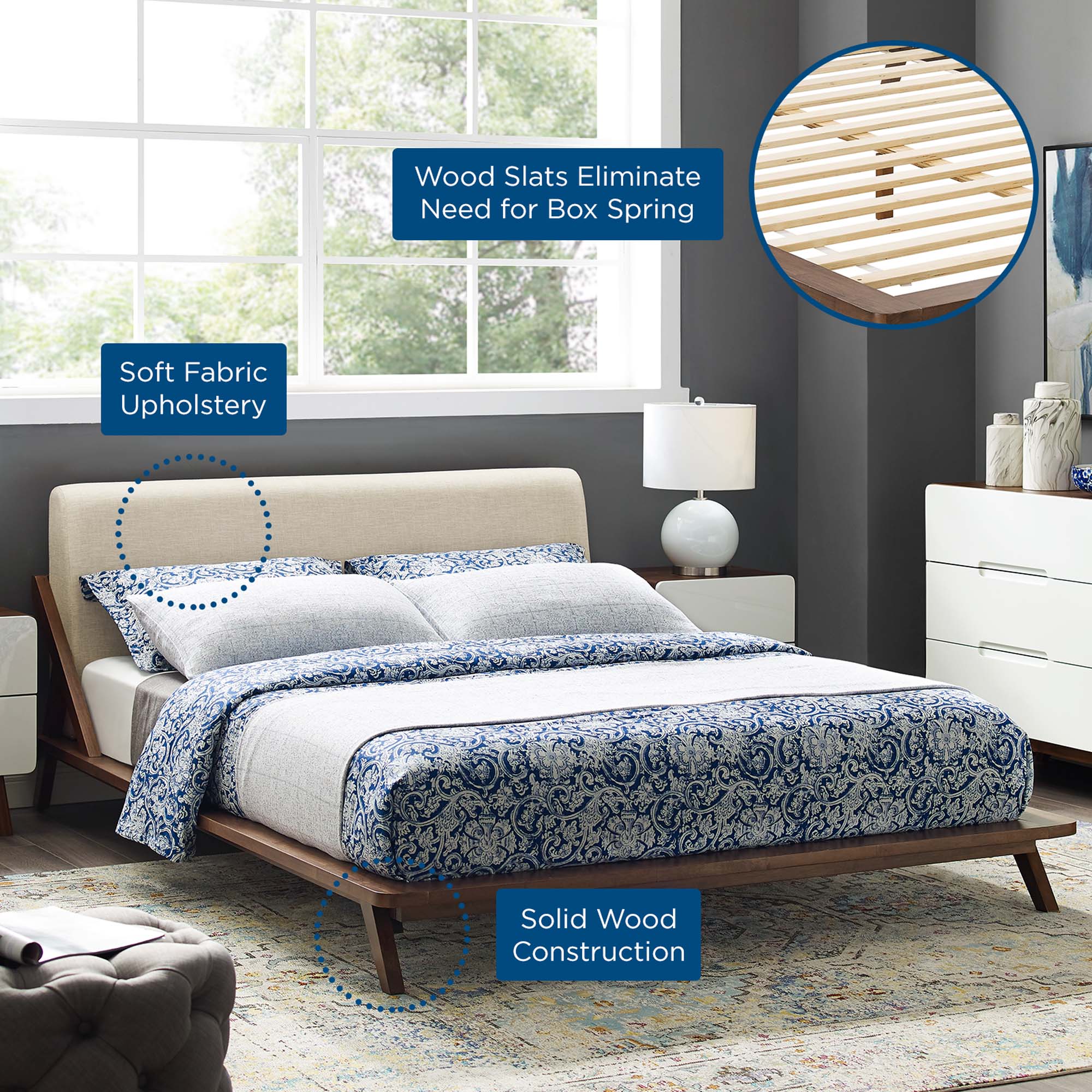 Luella Upholstered Fabric Queen Platform Bed - Image 2