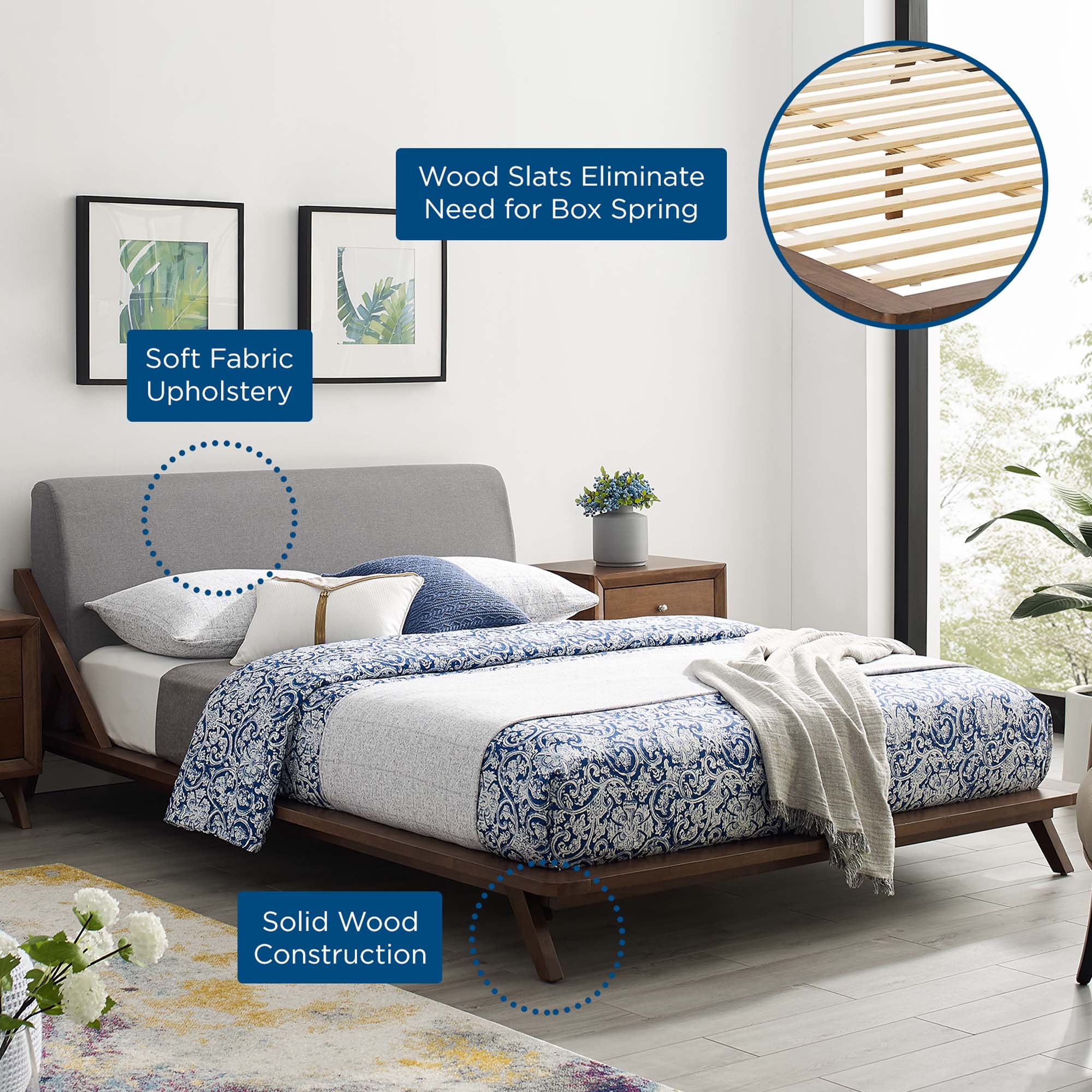 Luella Upholstered Fabric Queen Platform Bed - Image 20