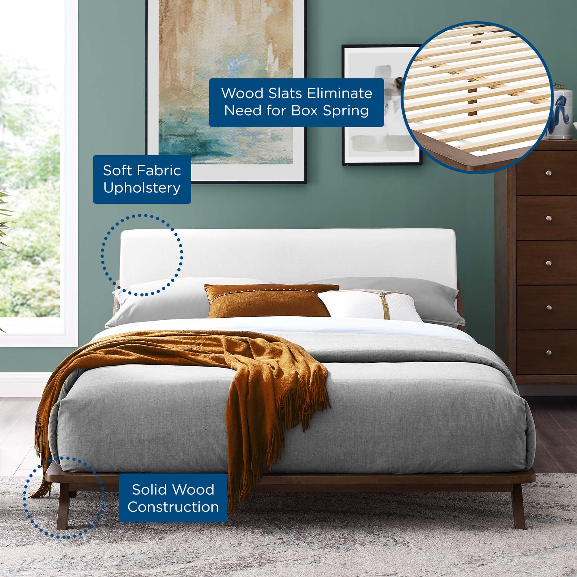 Luella Upholstered Fabric Queen Platform Bed - Image 26