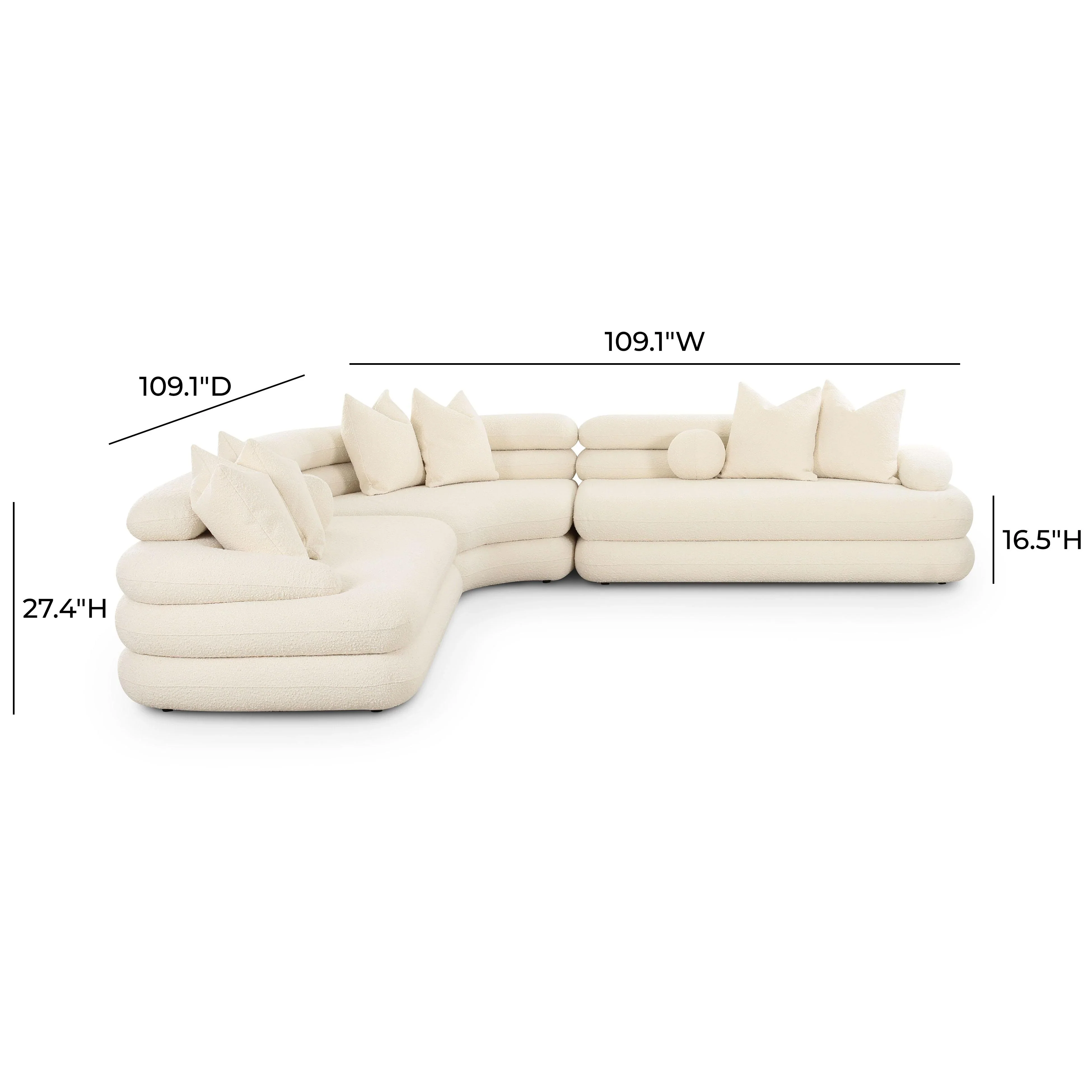 Lulu 3-Piece Cream Performance Boucle Modular Curved L-Sectional - Image 6