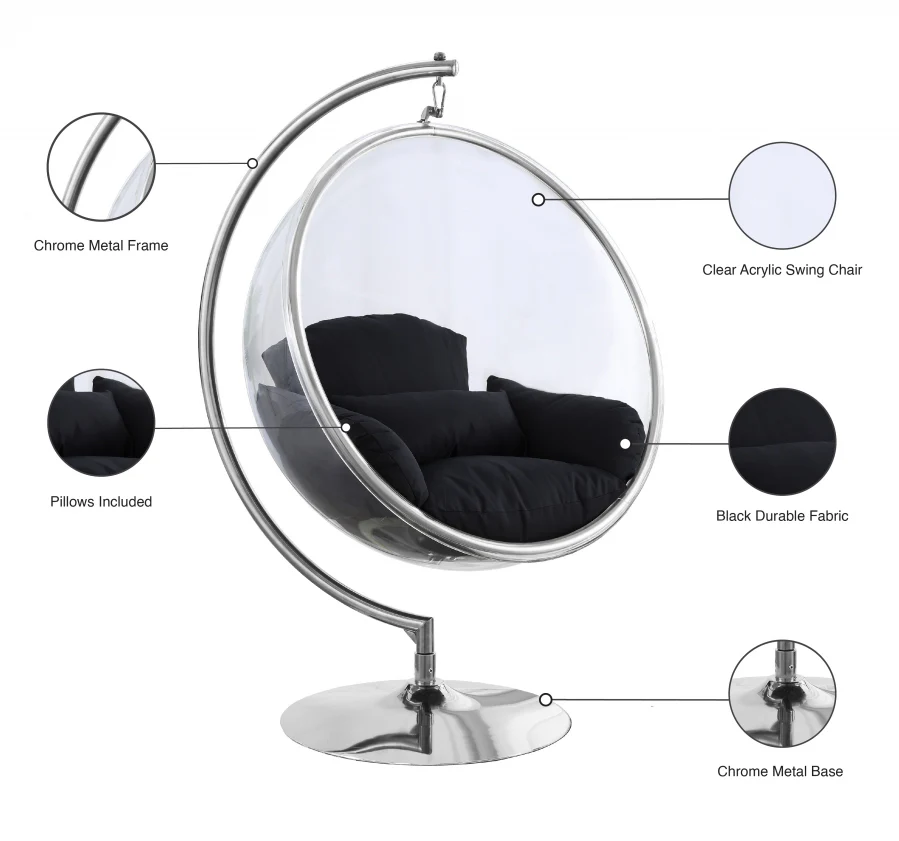 Luna Acrylic And Fabric Upholstered Swing Bubble Accent Chair - Image 7