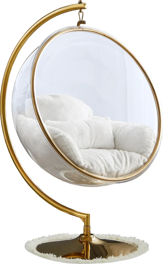 Luna Acrylic And Faux Fur Upholstered Swing Bubble Accent Chair - Image 3