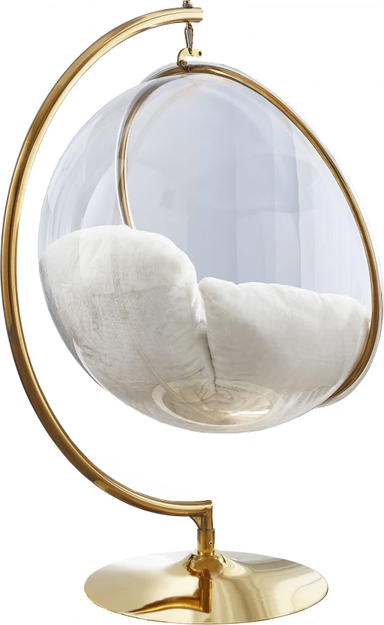 Luna Acrylic And Faux Fur Upholstered Swing Bubble Accent Chair - Image 4