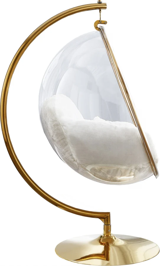 Luna Acrylic And Faux Fur Upholstered Swing Bubble Accent Chair - Image 5