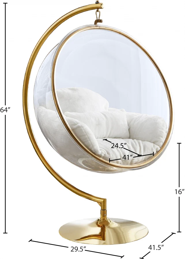 Luna Acrylic And Faux Fur Upholstered Swing Bubble Accent Chair - Image 7