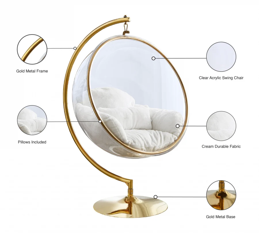 Luna Acrylic And Faux Fur Upholstered Swing Bubble Accent Chair - Image 8