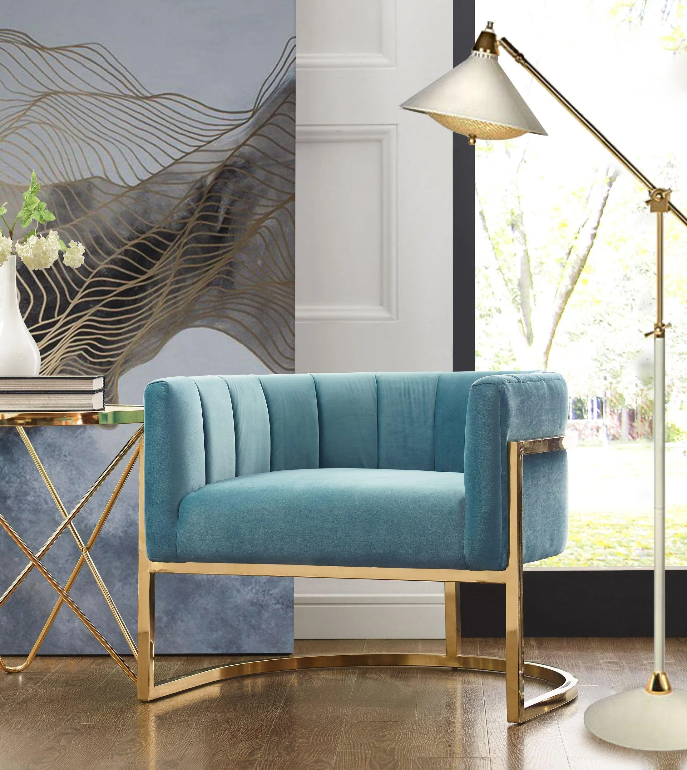 Magnolia Performance Velvet Accent Chair - Gold Base - Image 2