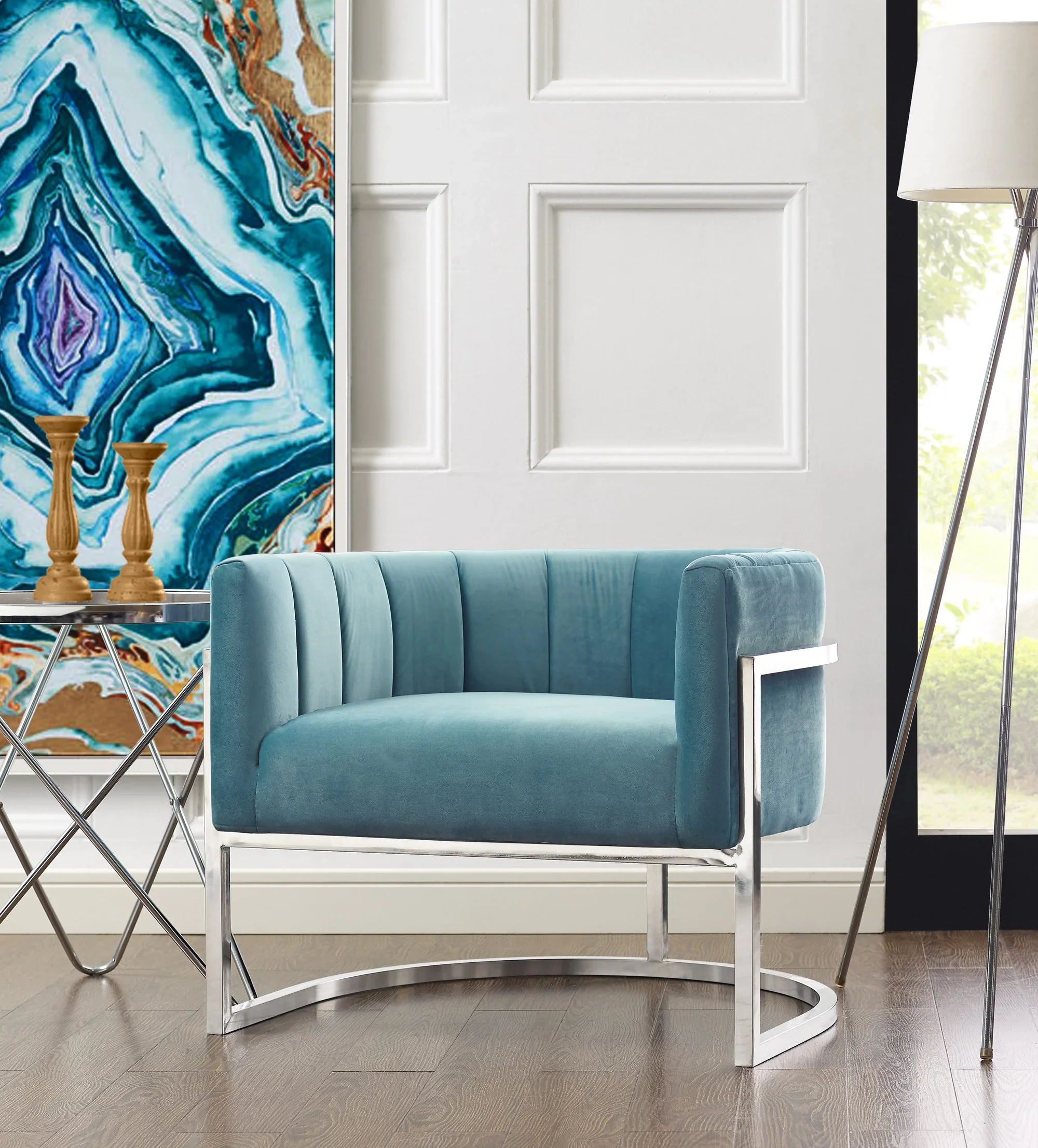 Magnolia Performance Velvet Accent Chair - Silver Base - Image 2