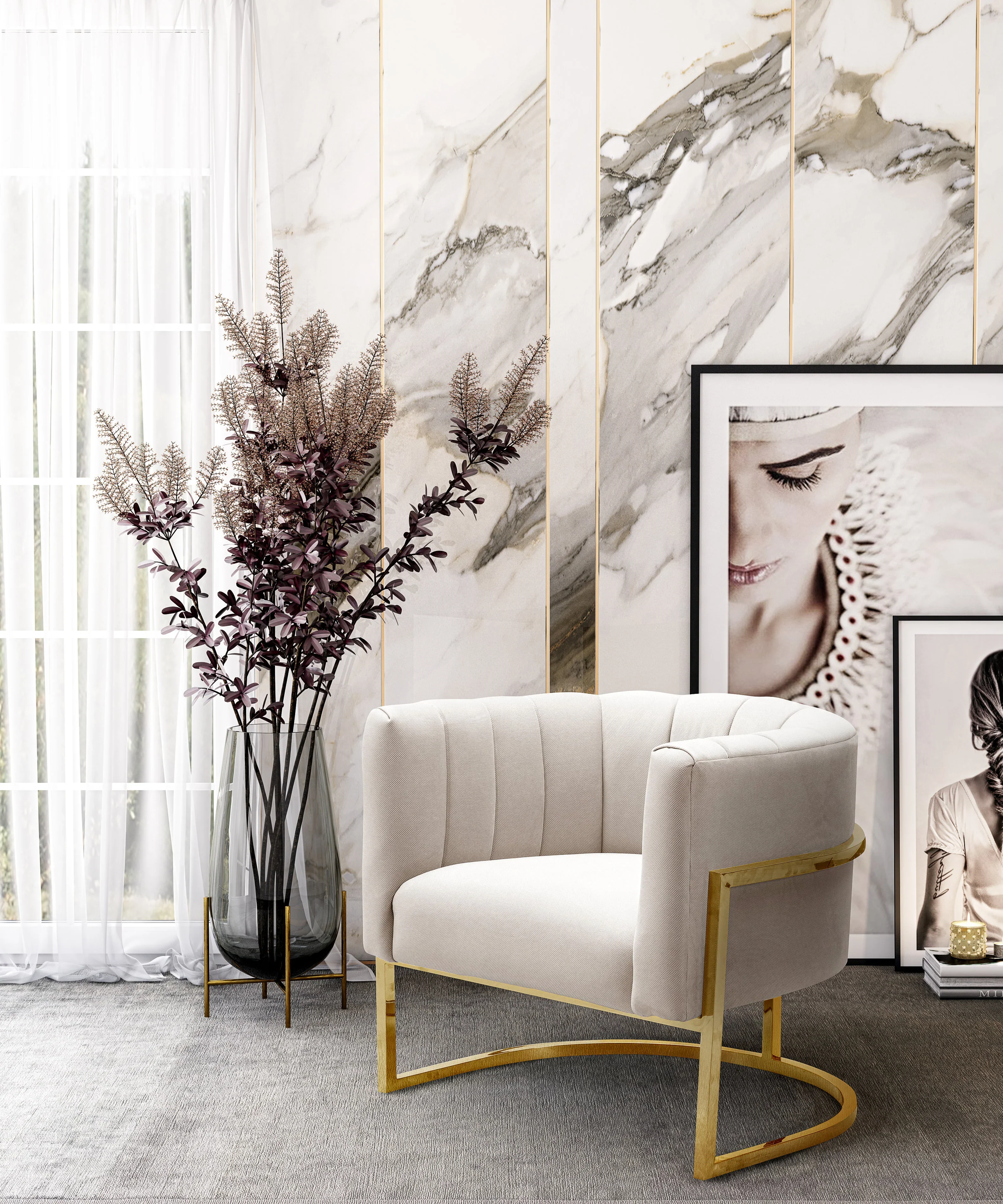 Magnolia Spotted Cream Performance Velvet Accent Chair - Image 2
