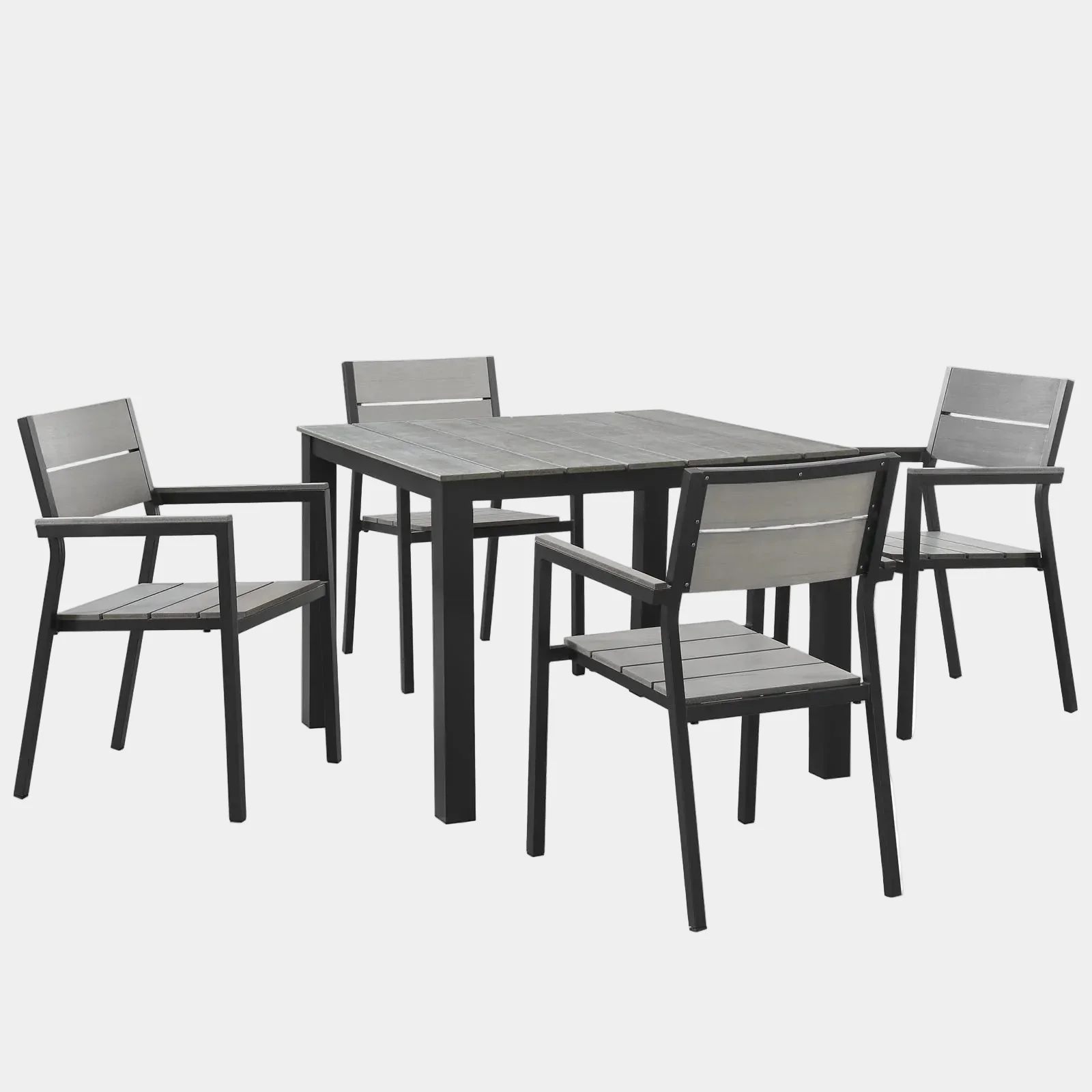 Maine 5 Piece Outdoor Patio Dining Set in Brown Gray