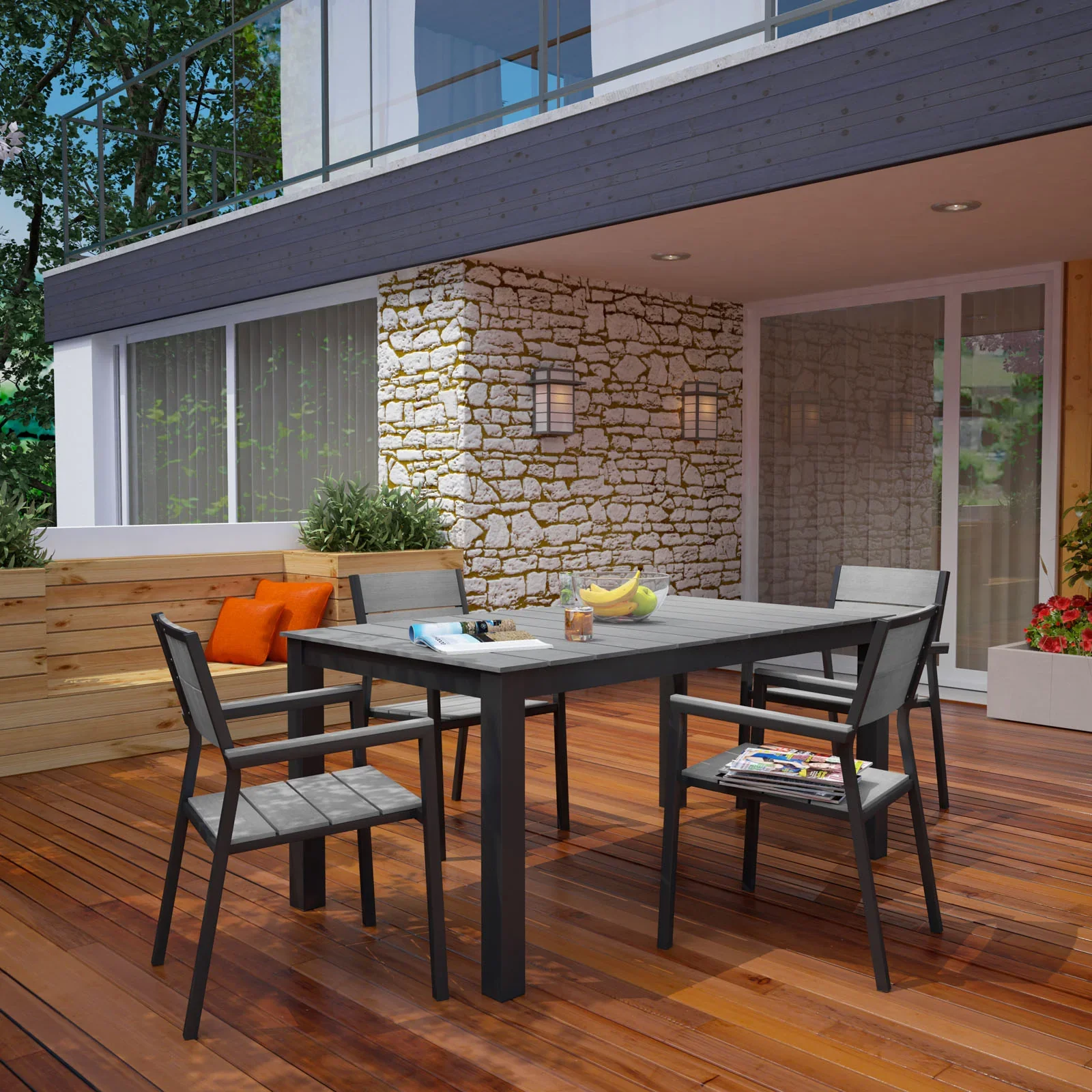 Maine 5 Piece Outdoor Patio Dining Set - Image 2