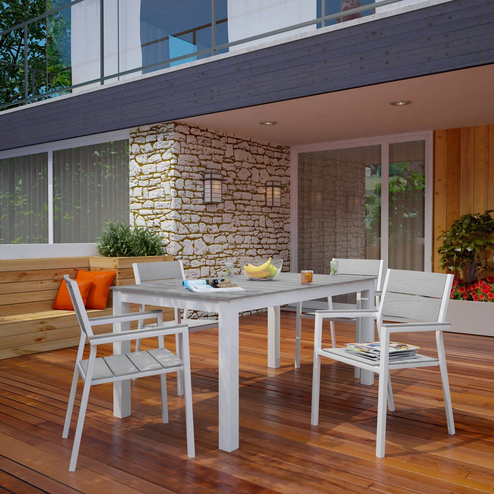 Maine 5 Piece Outdoor Patio Dining Set - Image 9
