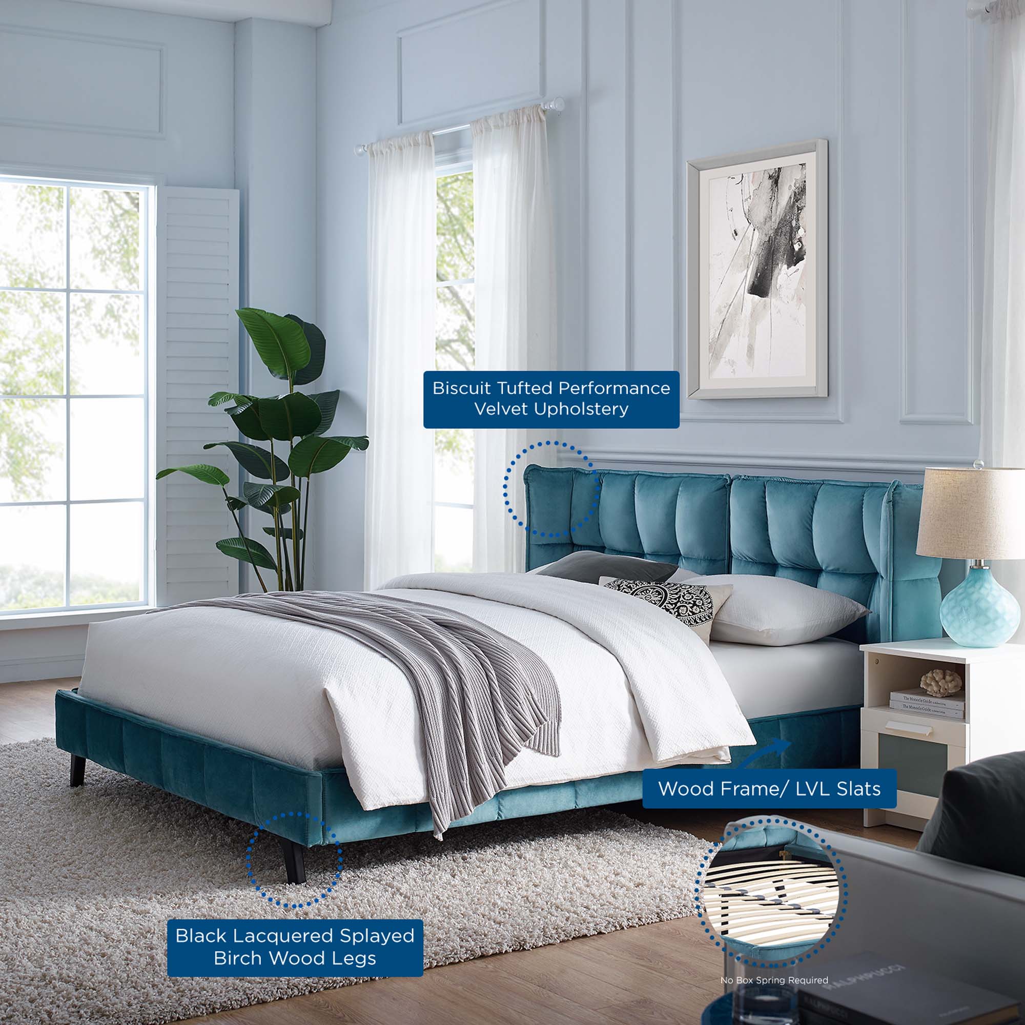 Makenna Performance Velvet Queen Platform Bed - Image 12
